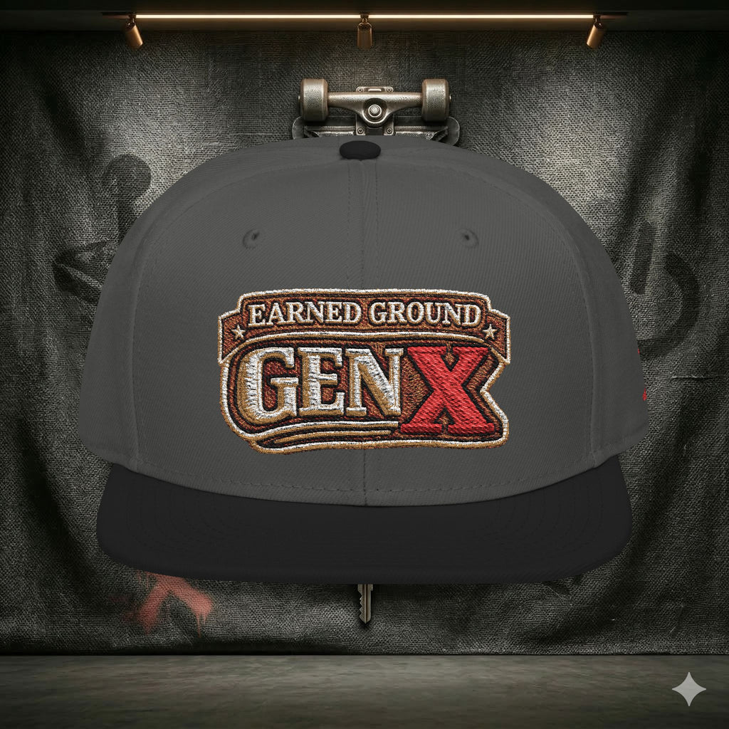 EARNED GROUND GEN 'X' EMBROIDED Snapback Hat — Vintage Red  GEN X Patch Logo Cap