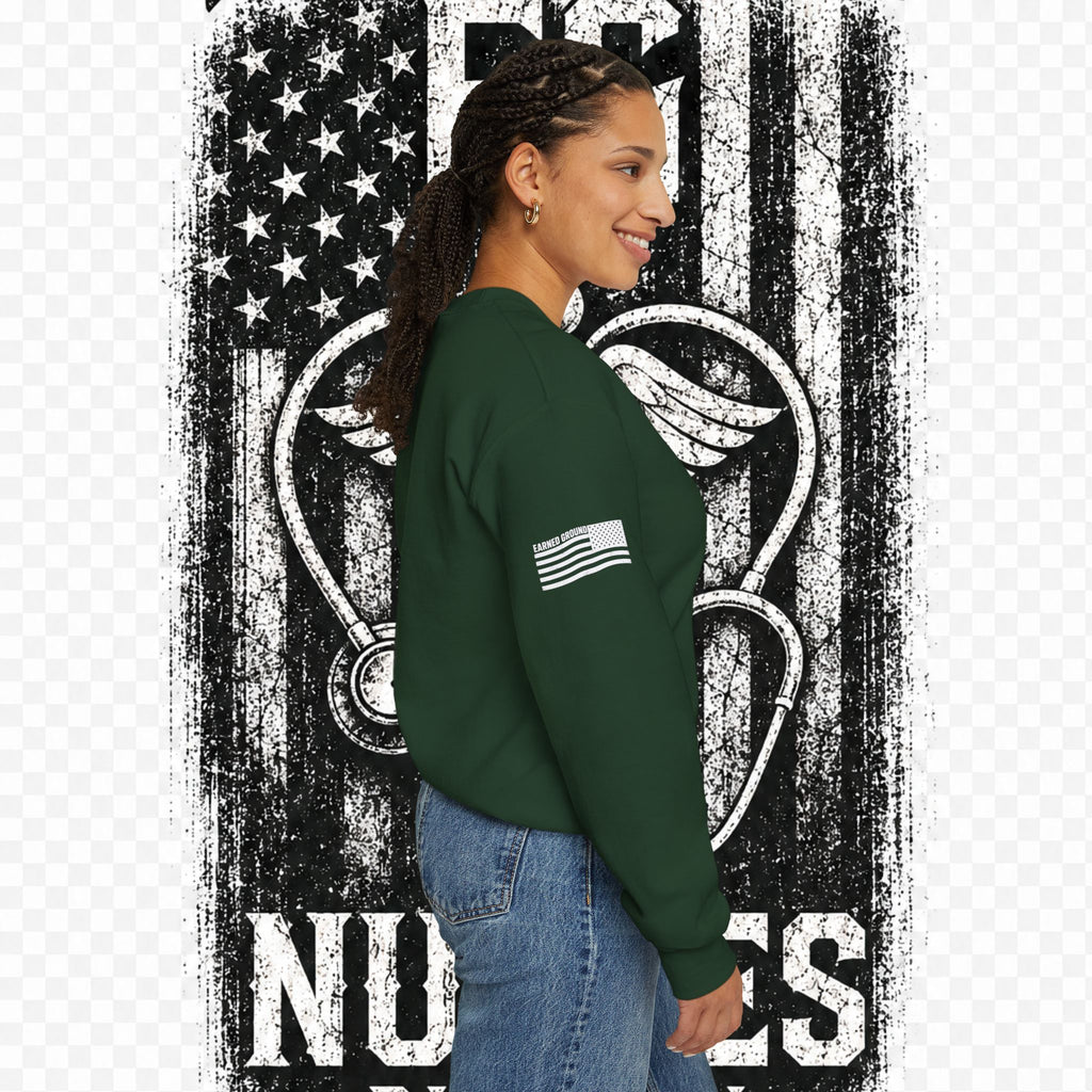 EARNED GROUND Nurses Division Crewneck Sweatshirt – Nurses Caduceus Badge Design