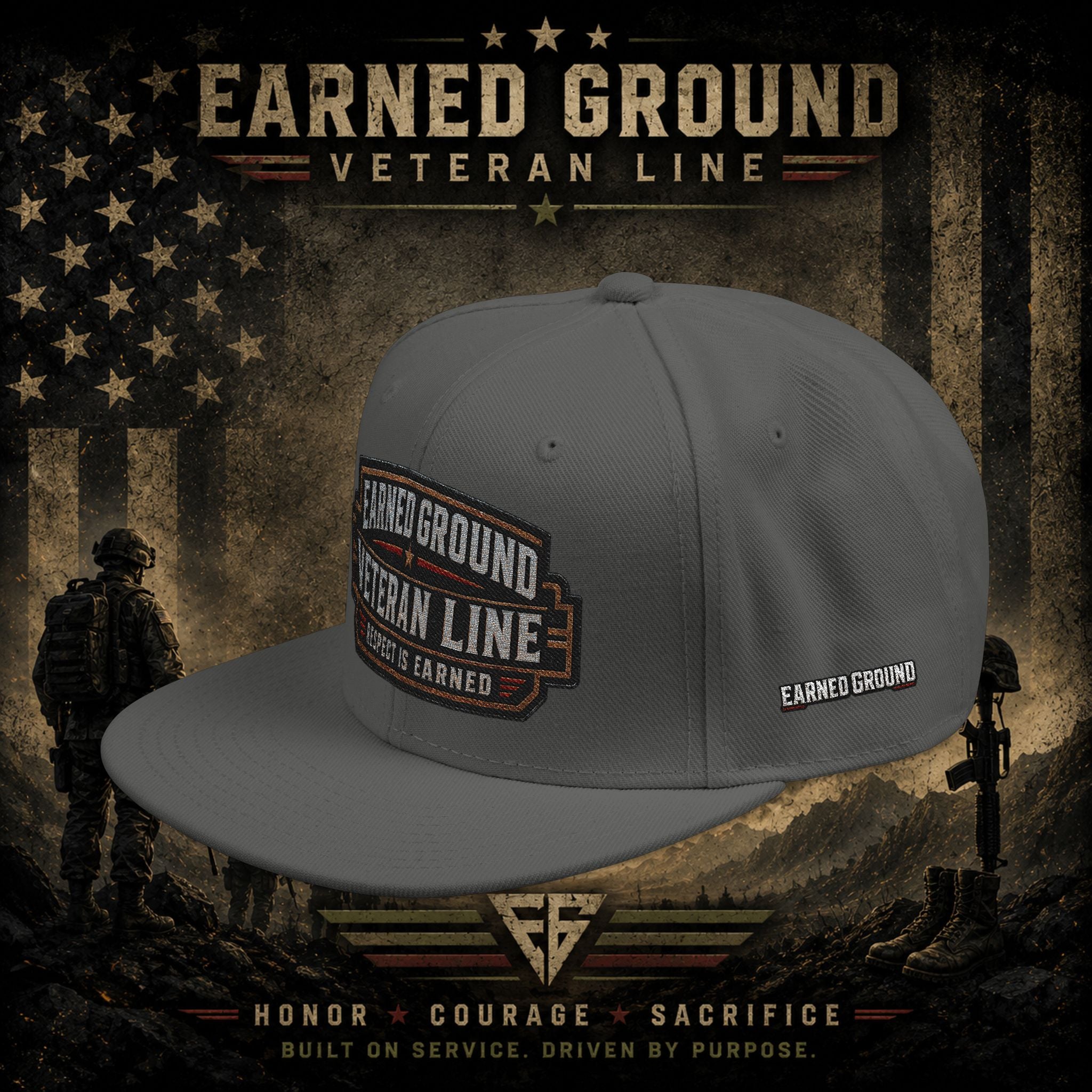 Earned Ground Veteran Line  Embroidered Snapback Hat