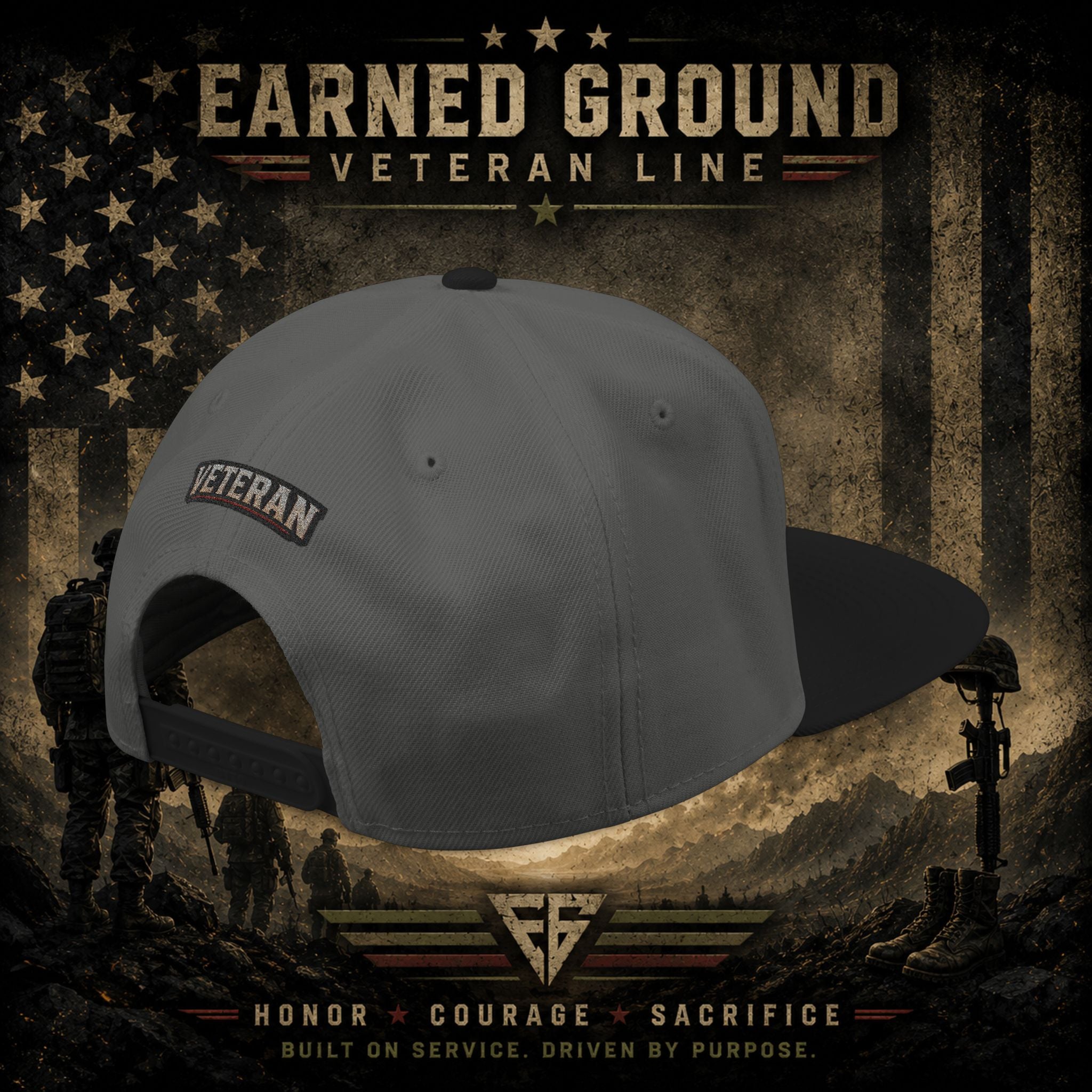 Earned Ground Veteran Line  Embroidered Snapback Hat