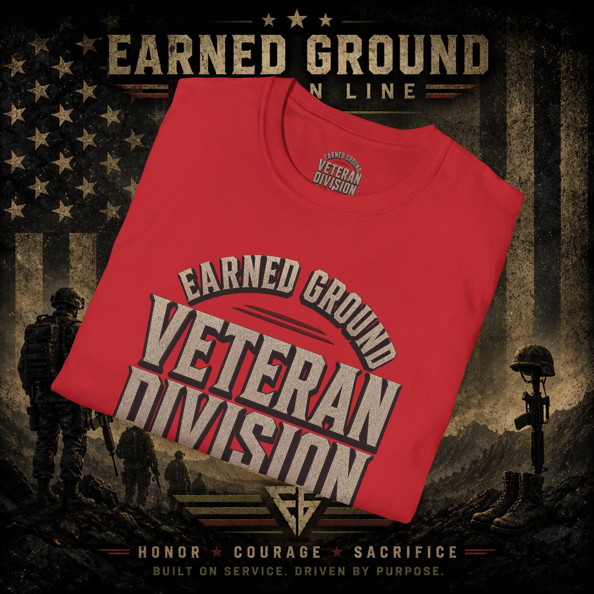 Earned Ground Veteran Division 'Service Built This'— Military Tribute Tee
