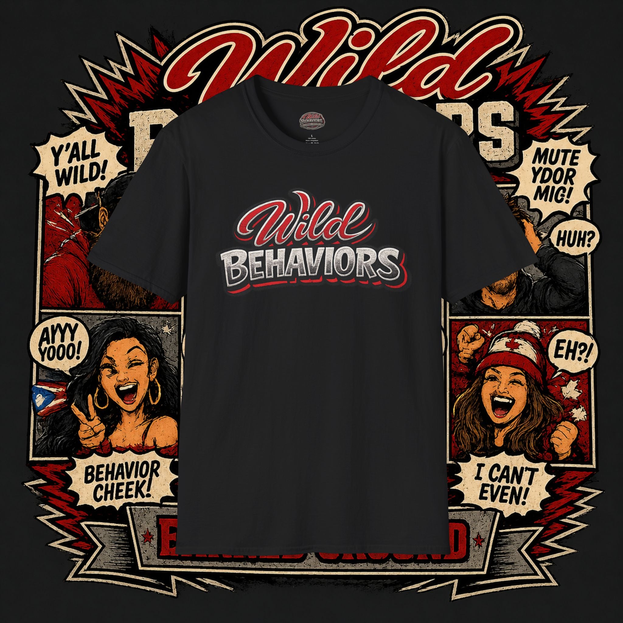 Earned Ground "Wild Behaviors" T-Shirt — Retro Red & White Graphic Tee