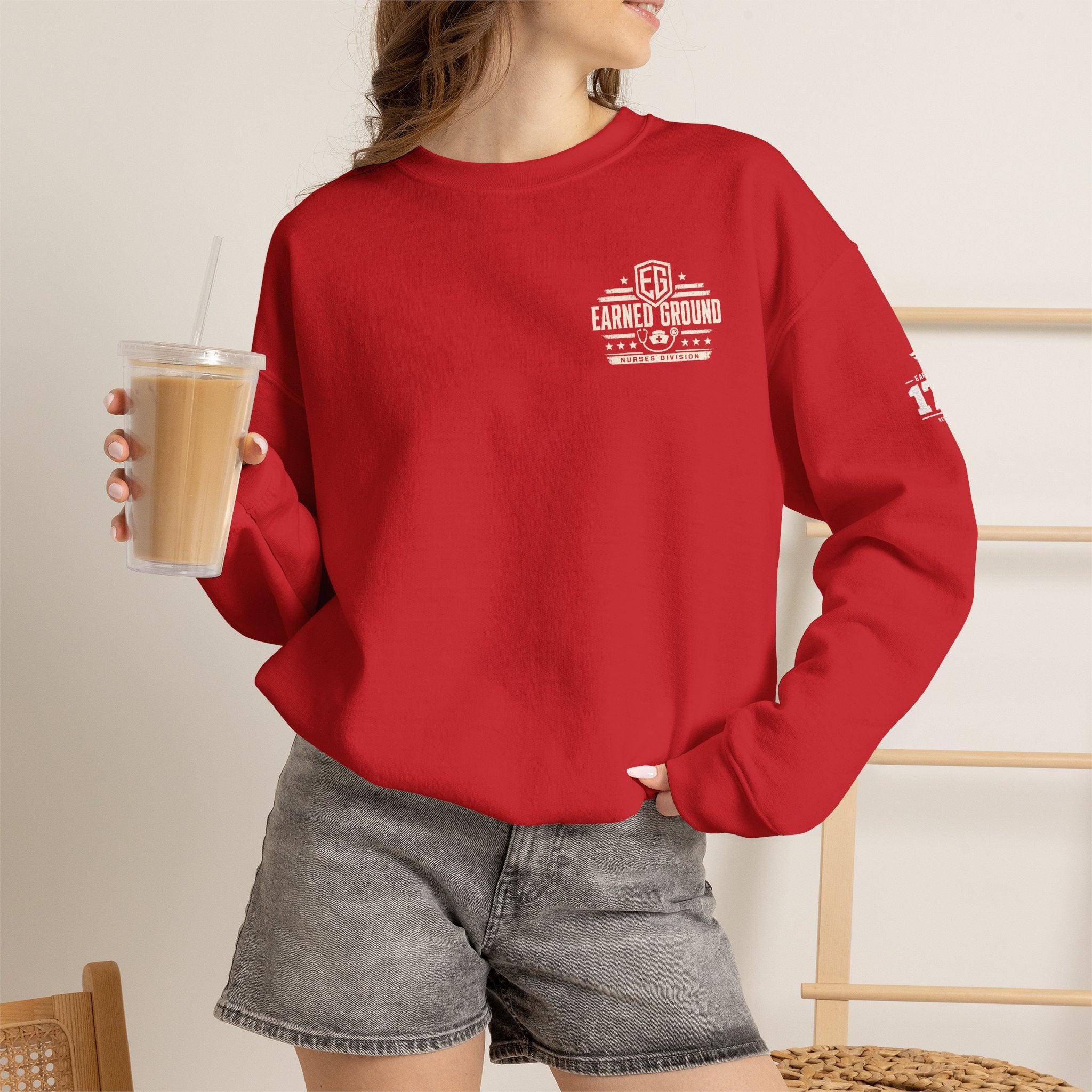 EARNED GROUND Nurses Division Crewneck Sweatshirt – Nurses Caduceus Badge Design