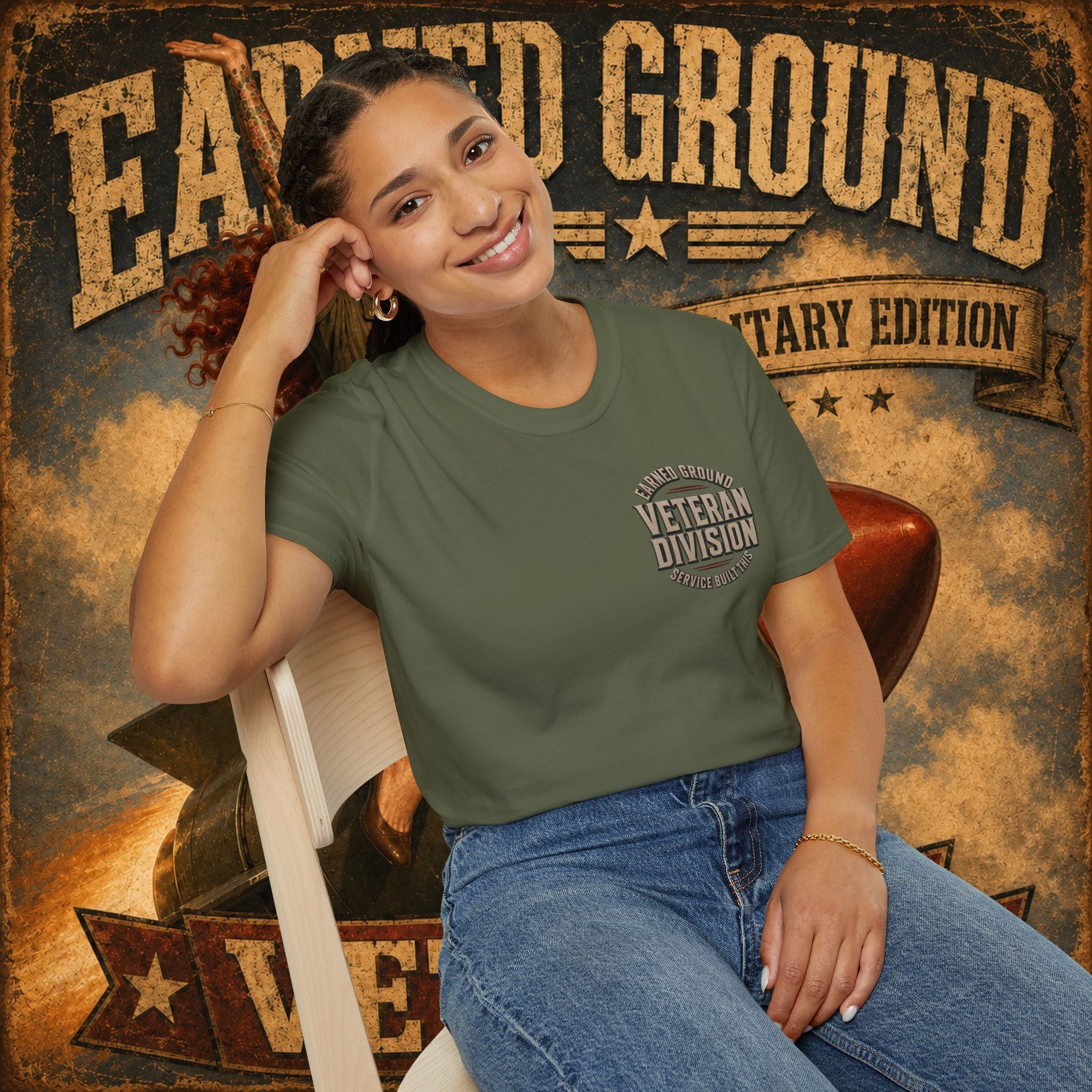 Earned Ground Veteran Division T‑Shirt —"LILY PINUP" VINTAGE SERVICE DIVISON