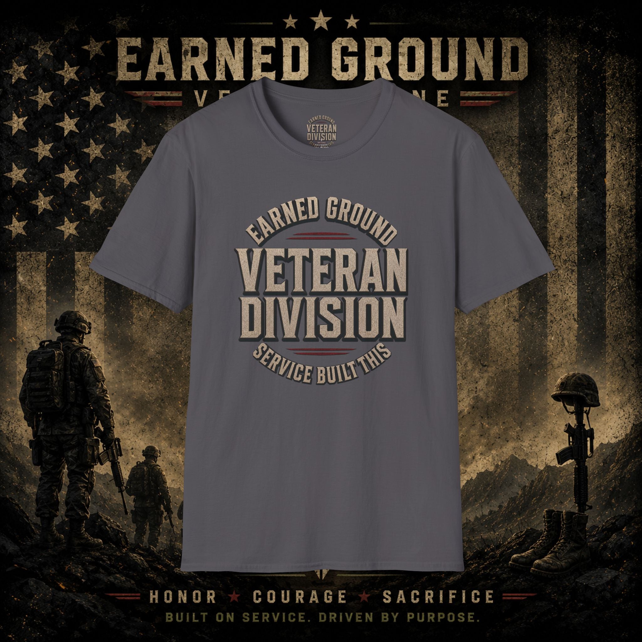 Earned Ground Veteran Division 'Service Built This'— Military Tribute Tee