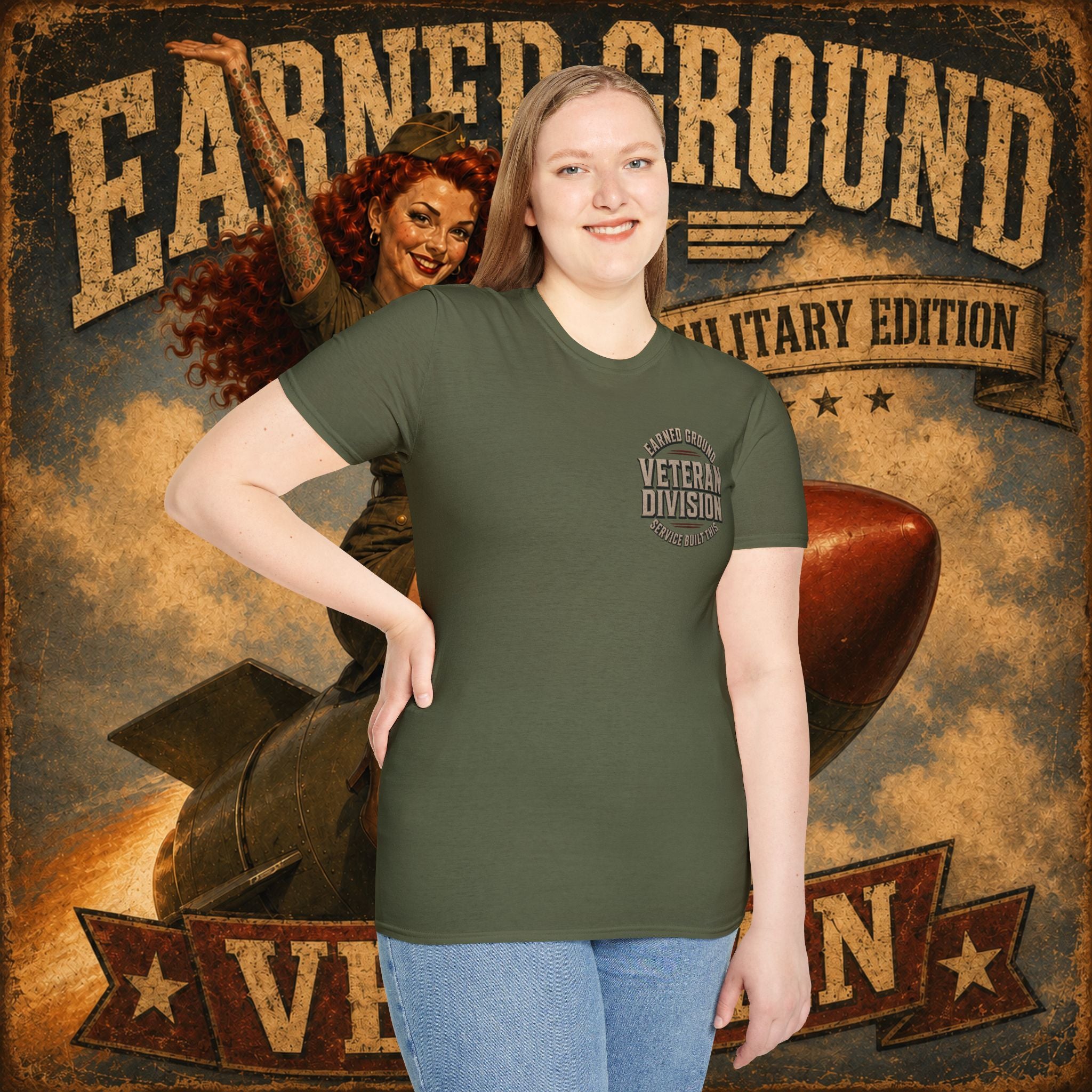 Earned Ground Veteran Division T‑Shirt —"LILY PINUP" VINTAGE SERVICE DIVISON