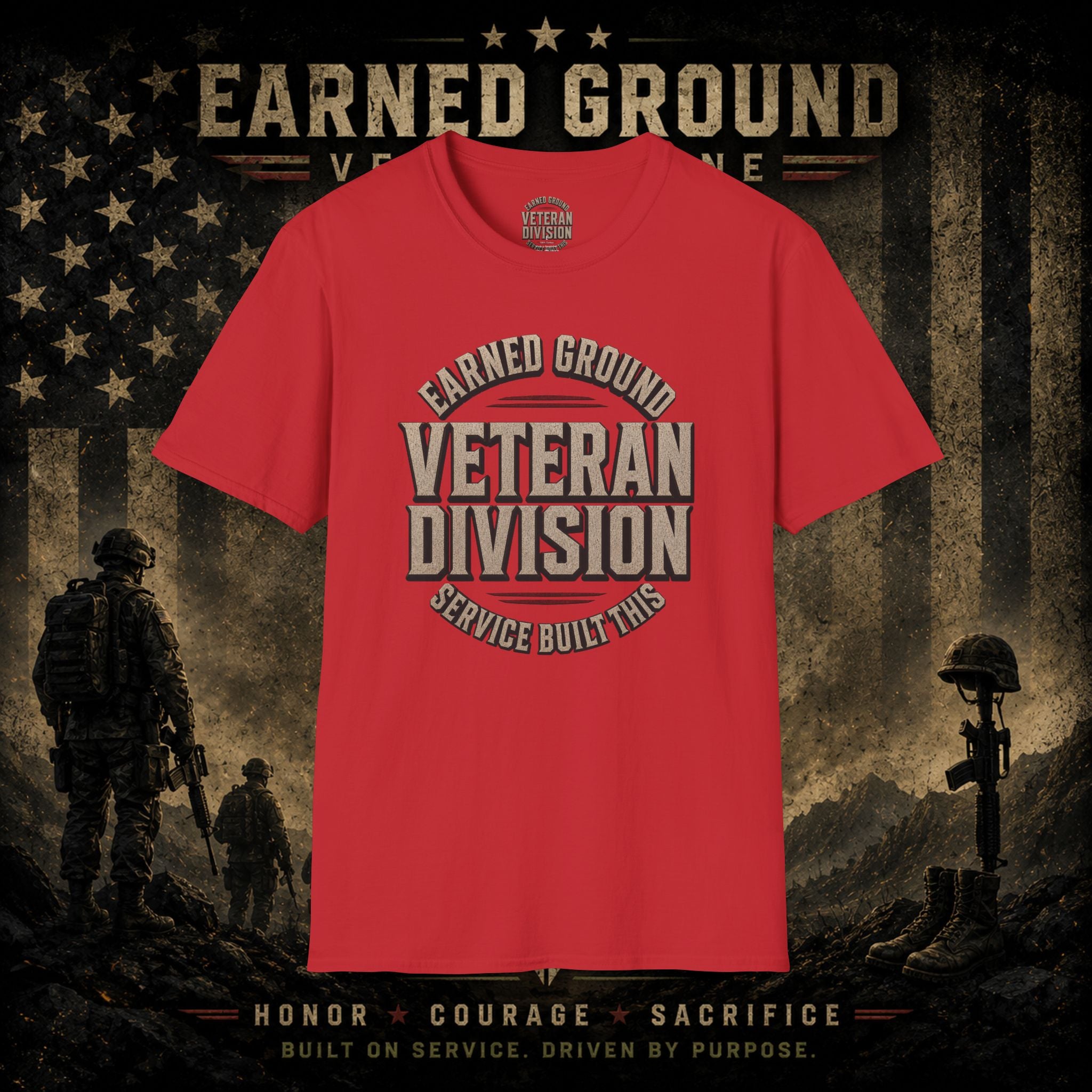 Earned Ground Veteran Division 'Service Built This'— Military Tribute Tee