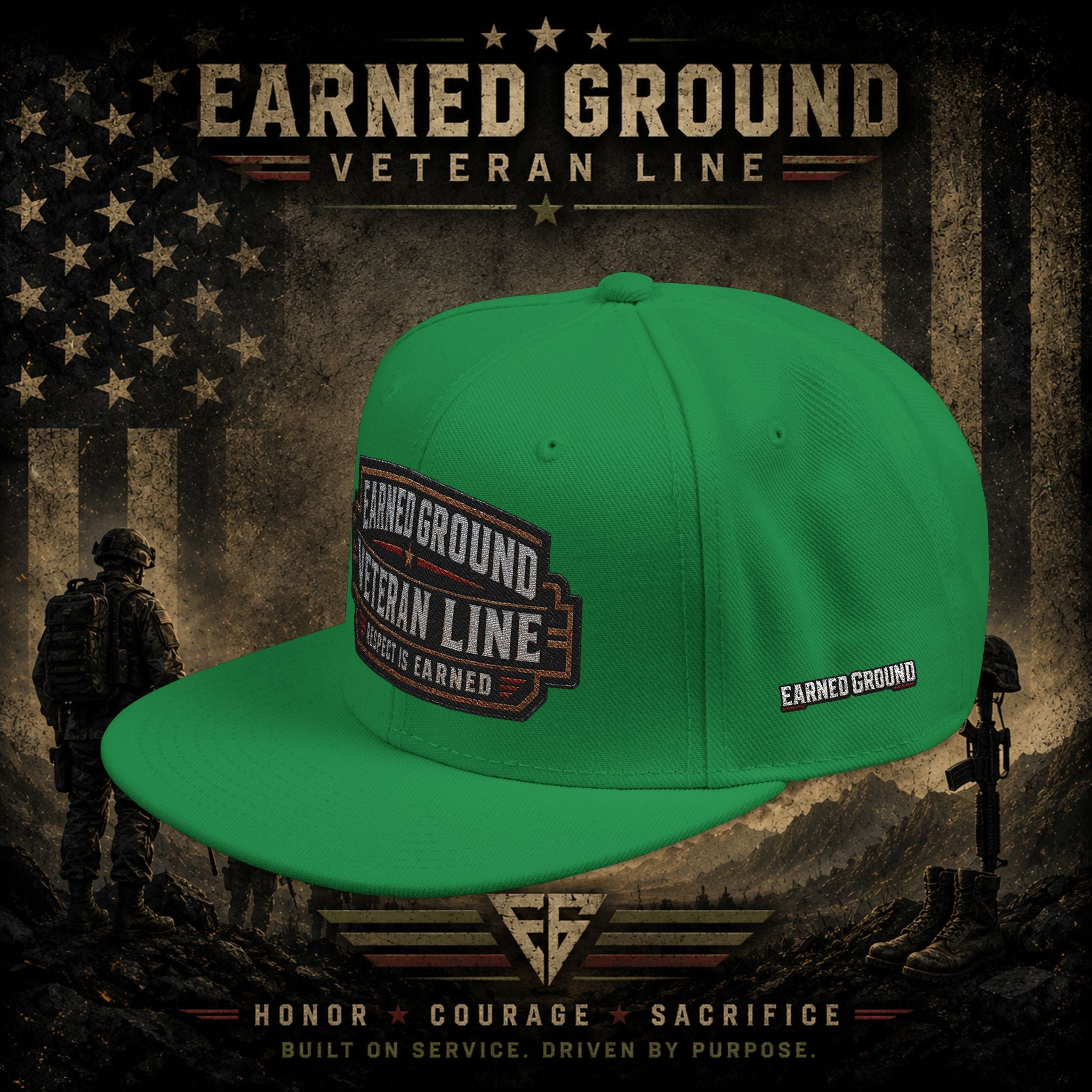 Earned Ground Veteran Line  Embroidered Snapback Hat