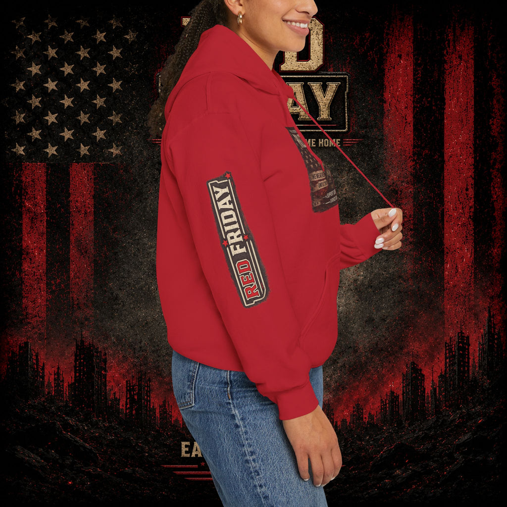 Red Friday Hoodie — " WE WEAR READ UNITL THE ALL COME HOME" Veterans American Flag Pullover