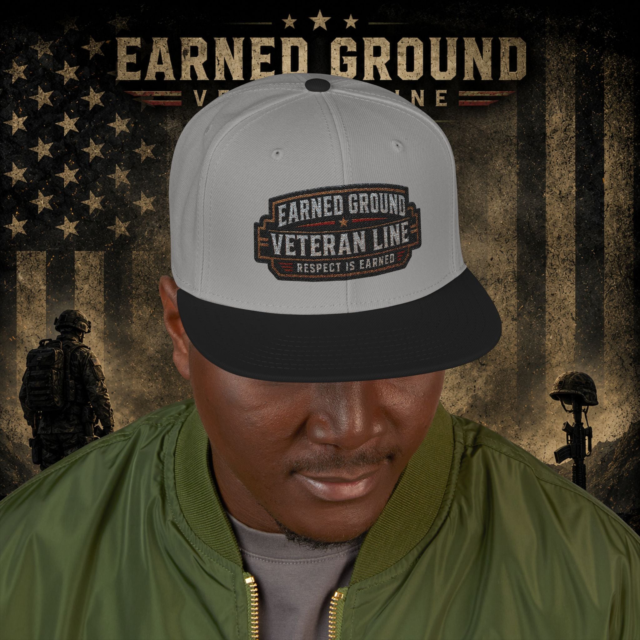 Earned Ground Veteran Line  Embroidered Snapback Hat
