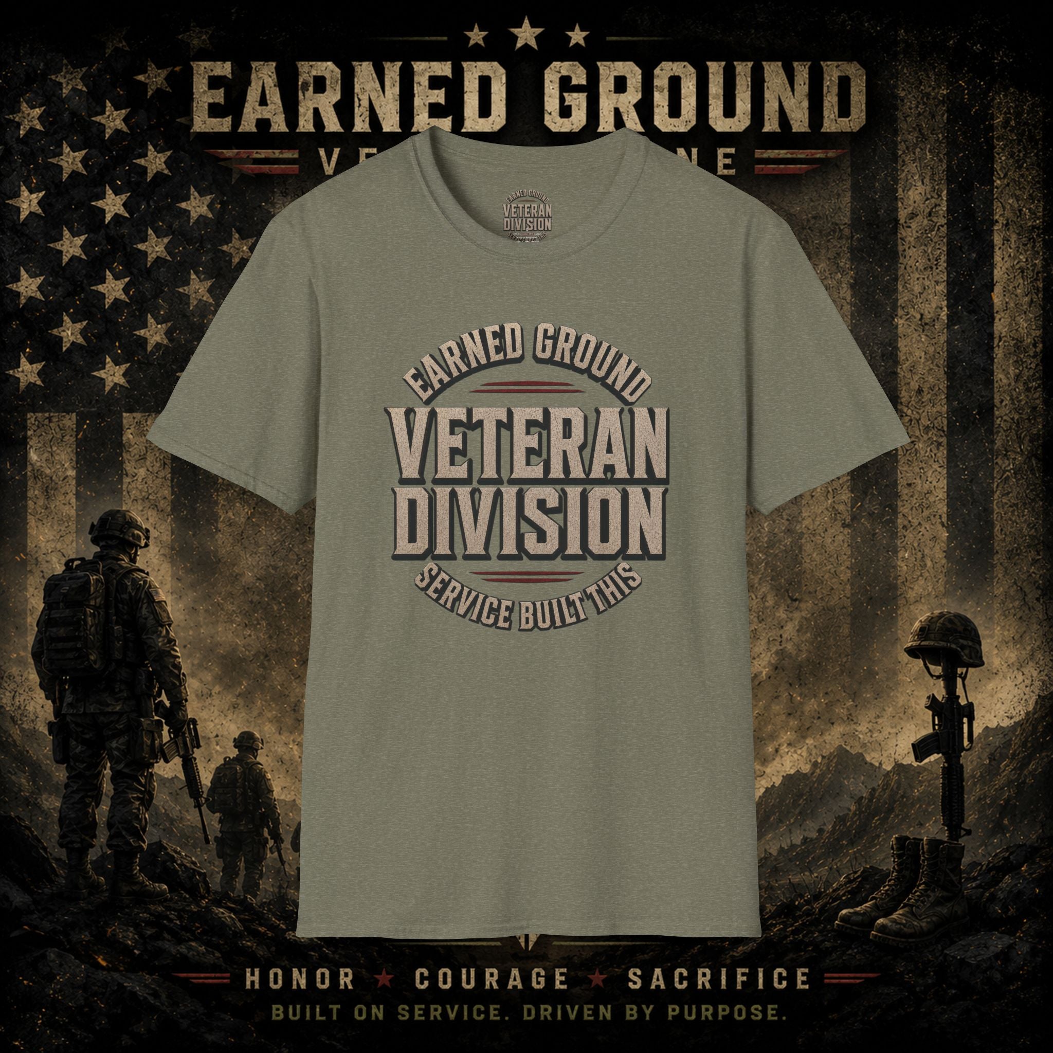 Earned Ground Veteran Division 'Service Built This'— Military Tribute Tee