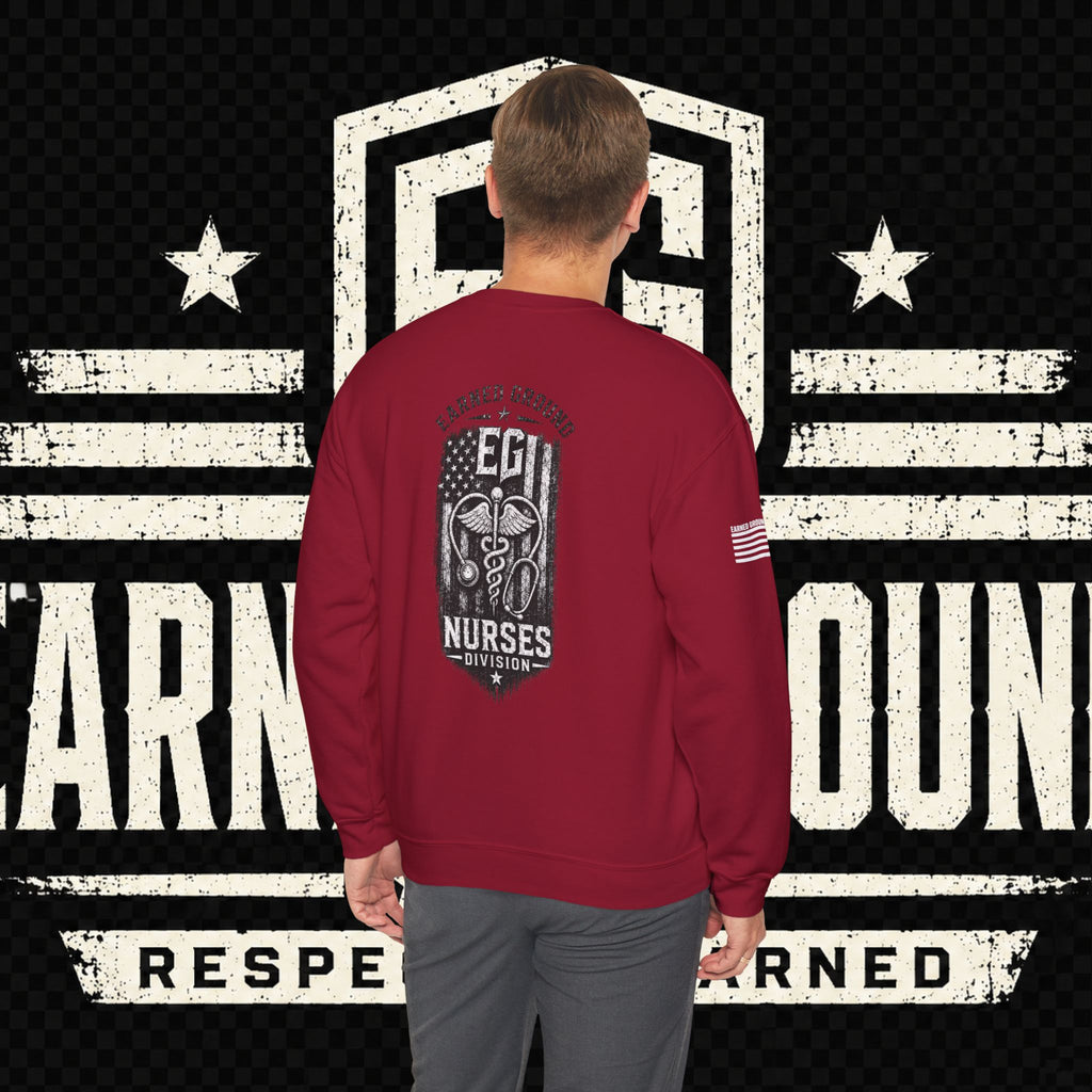 EARNED GROUND Nurses Division Crewneck Sweatshirt – Nurses Caduceus Badge Design