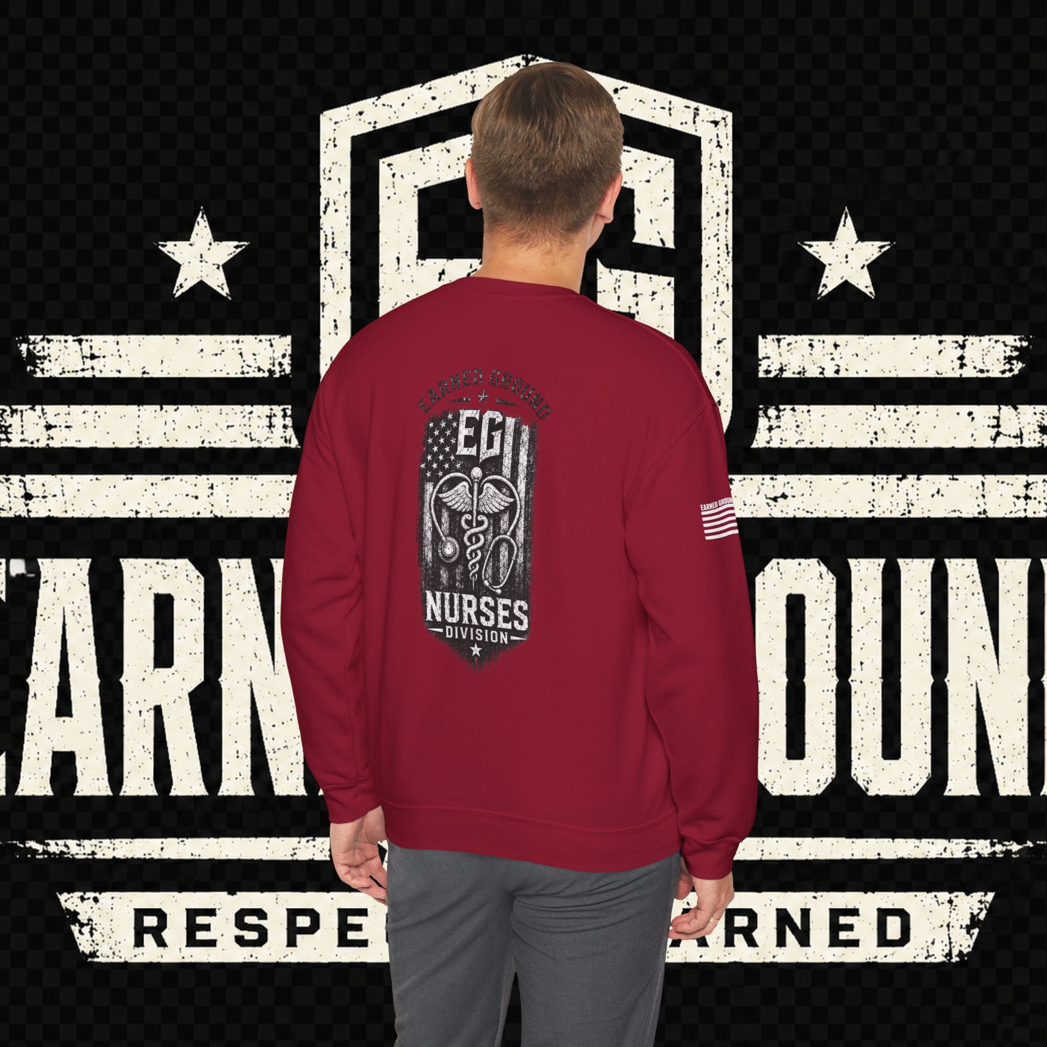 EARNED GROUND Nurses Division Crewneck Sweatshirt – Nurses Caduceus Badge Design