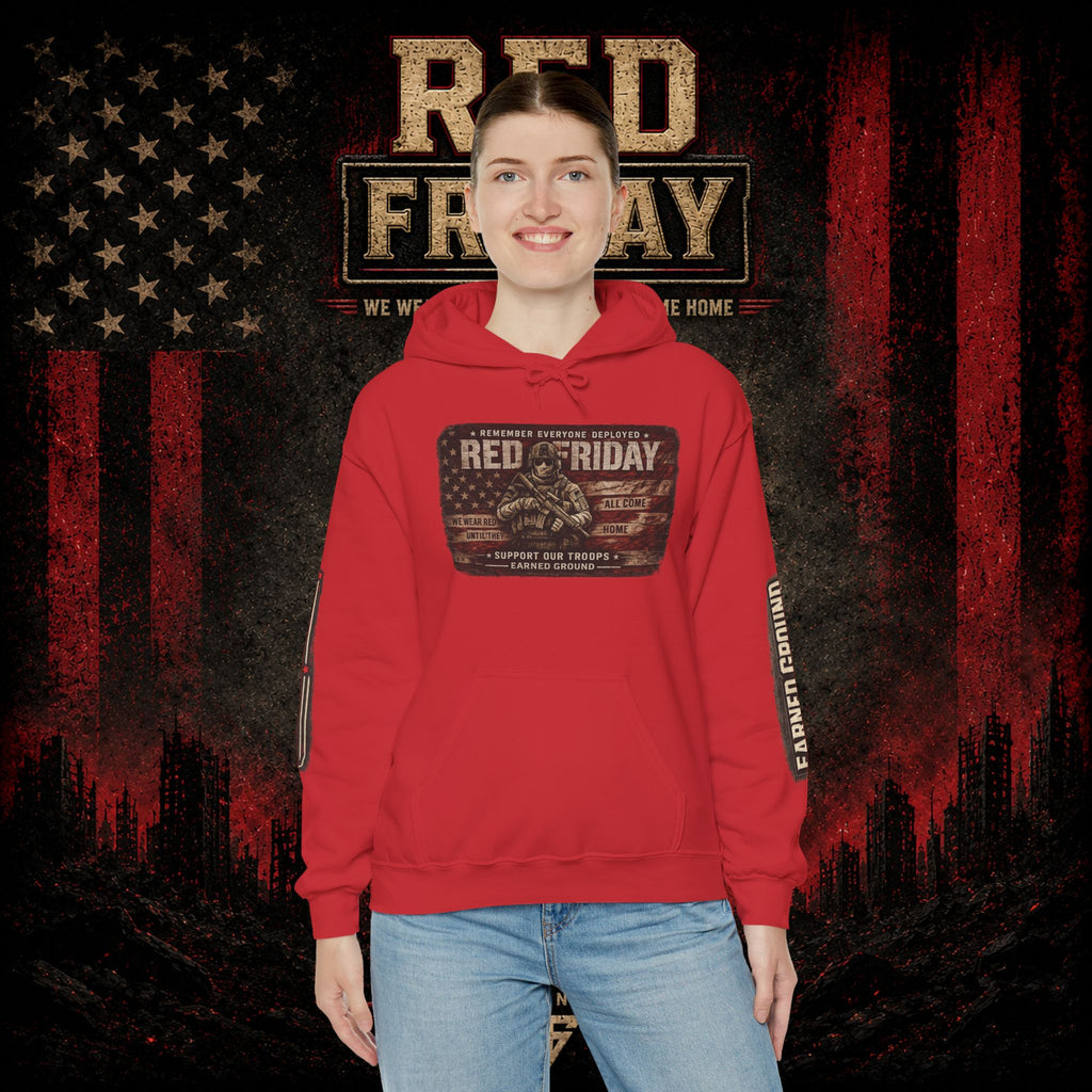Red Friday Hoodie — " WE WEAR READ UNITL THE ALL COME HOME" Veterans American Flag Pullover