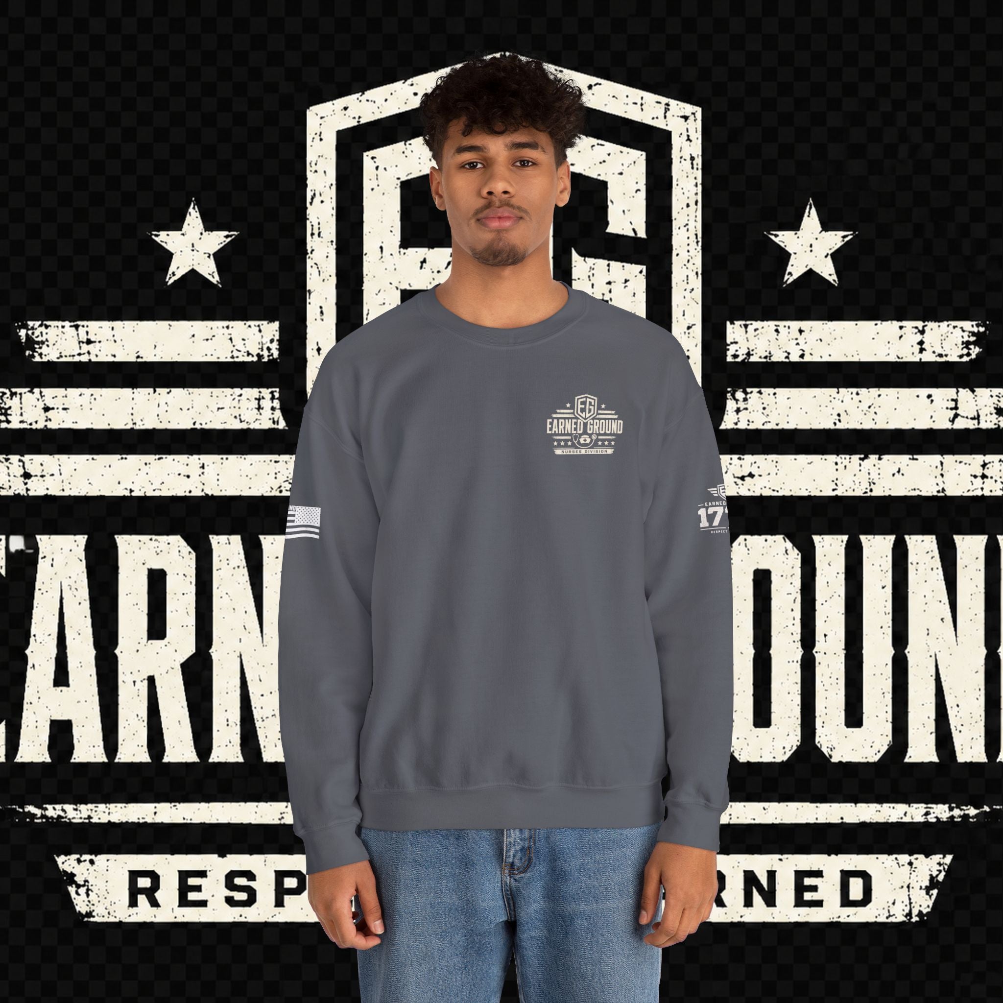 EARNED GROUND Nurses Division Crewneck Sweatshirt – Nurses Caduceus Badge Design