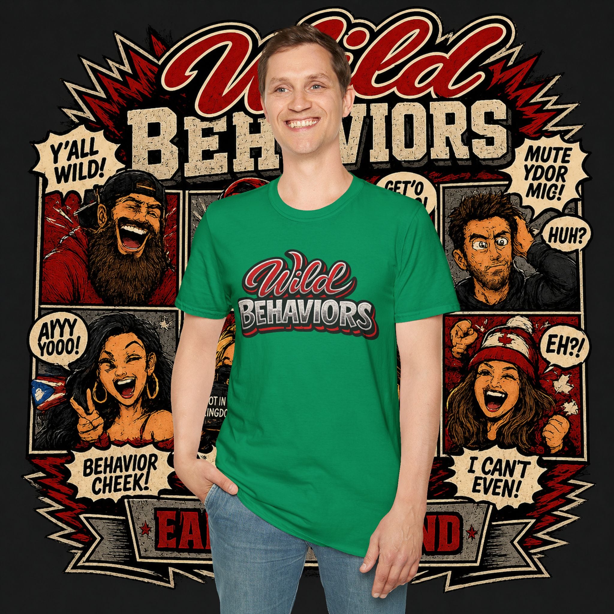 Earned Ground "Wild Behaviors" T-Shirt — Retro Red & White Graphic Tee