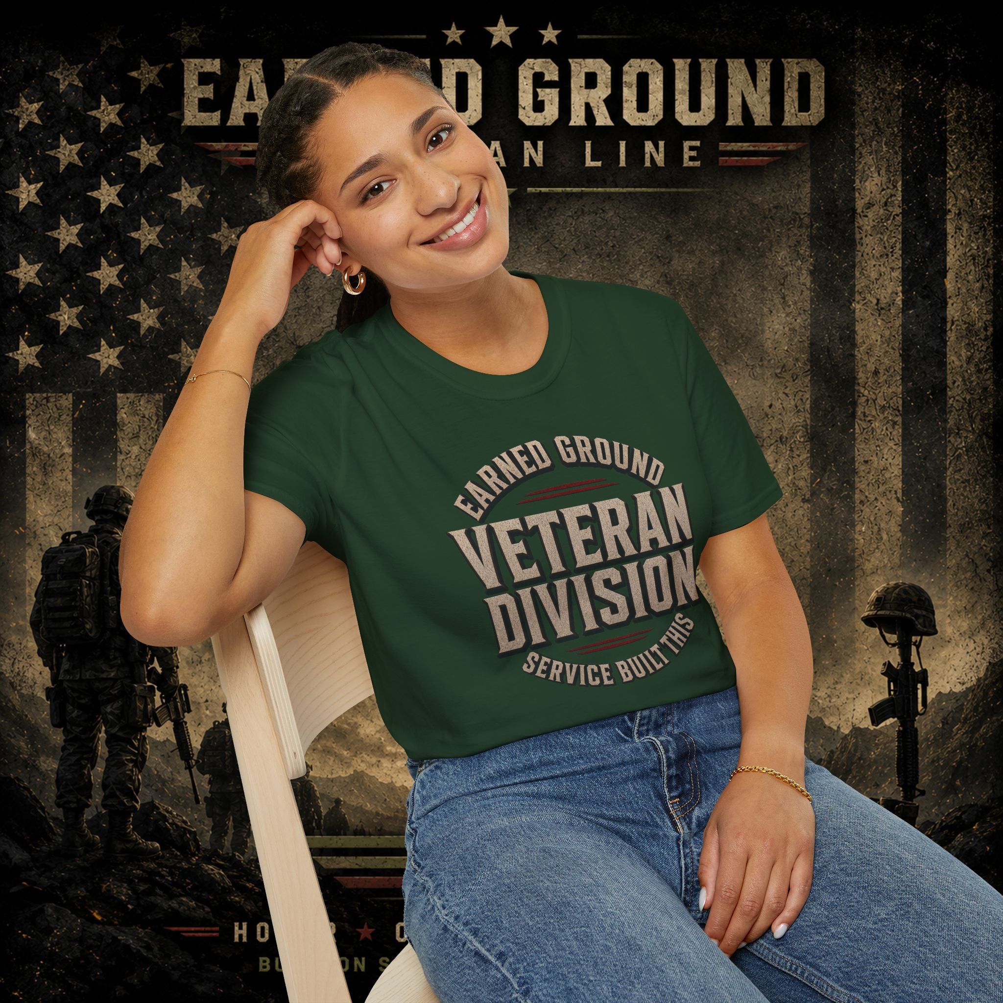 Earned Ground Veteran Division 'Service Built This'— Military Tribute Tee