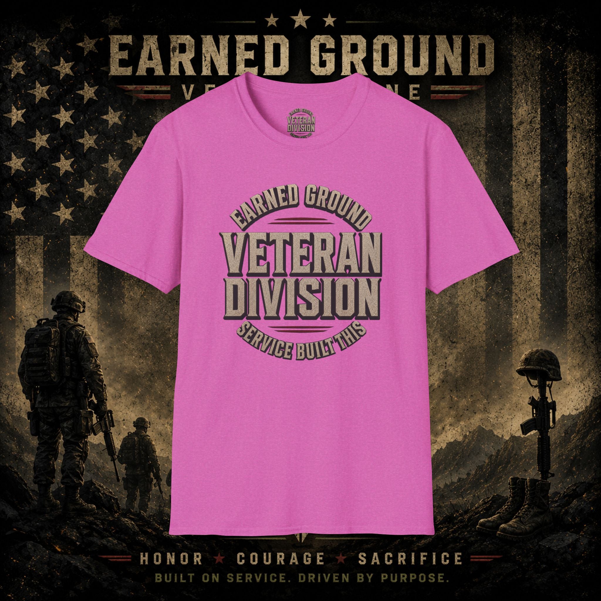 Earned Ground Veteran Division 'Service Built This'— Military Tribute Tee
