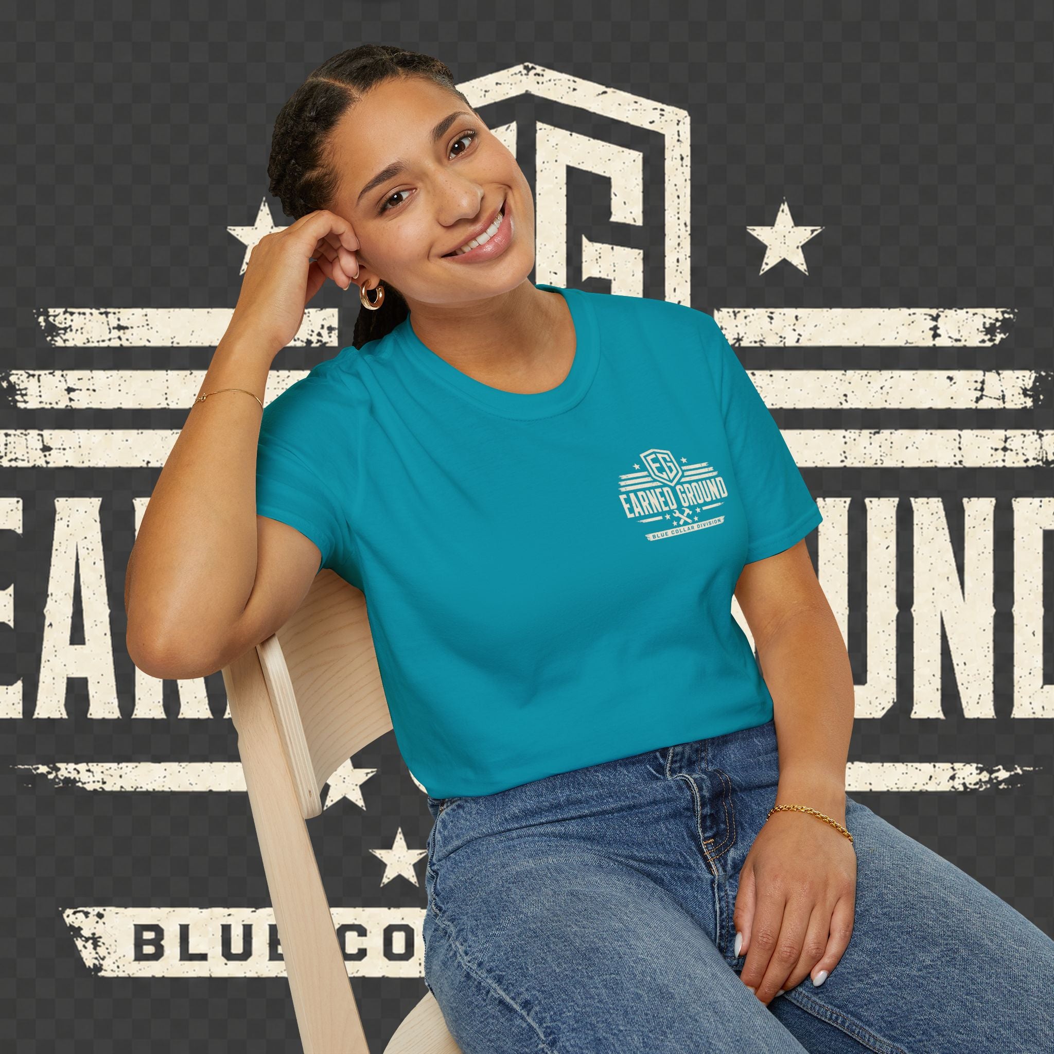 EARNED GROUND "BLUE COLLAR DIVISION" Coastal Calm Graphic T-Shirt