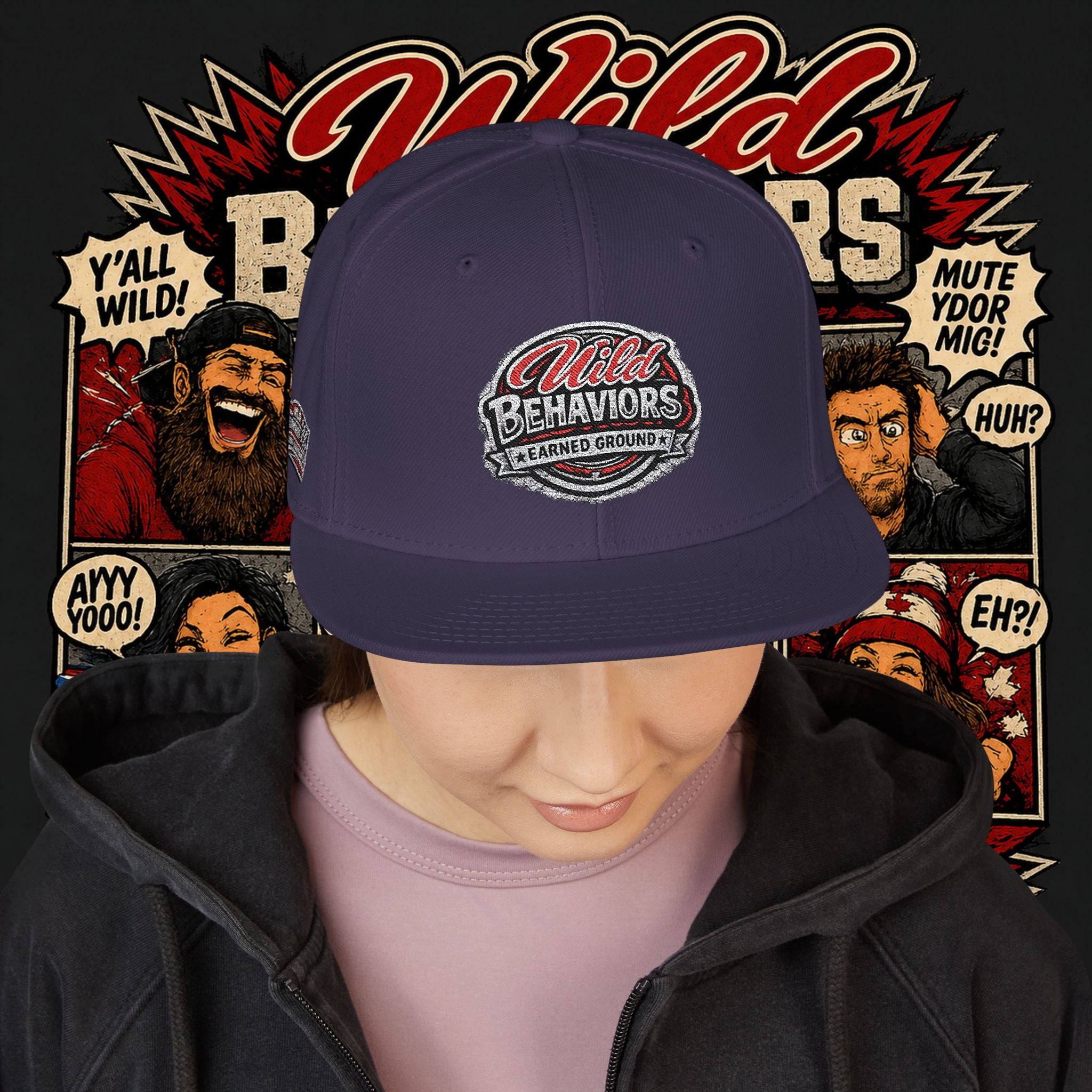 Earned Ground Cap Snapback Hat — 'Wild Behaviors' Embroidered Earned Ground Cap