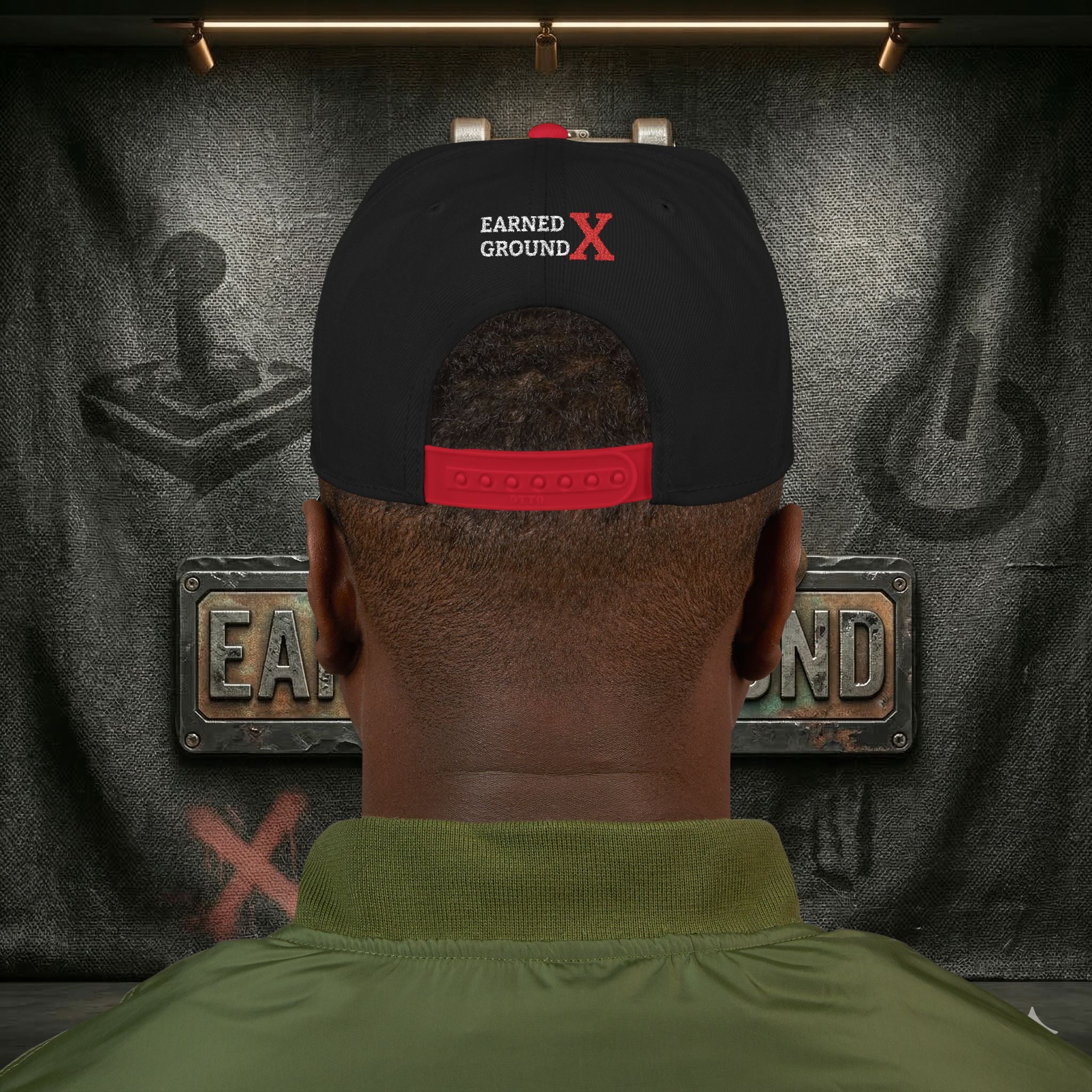 EARNED GROUND GEN 'X' EMBROIDED Snapback Hat — Vintage Red  GEN X Patch Logo Cap