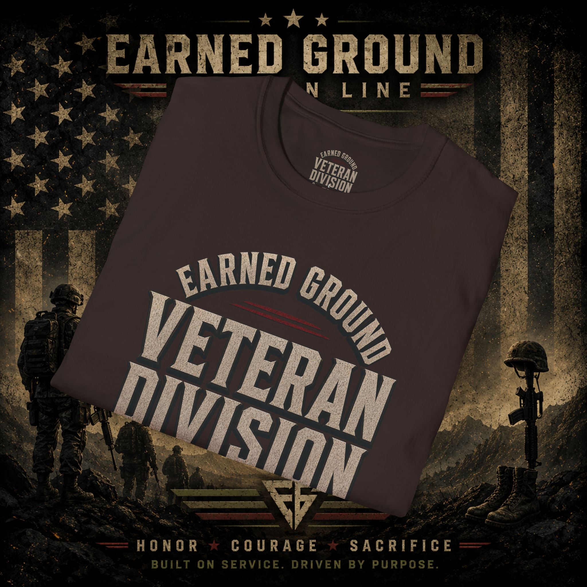 Earned Ground Veteran Division 'Service Built This'— Military Tribute Tee