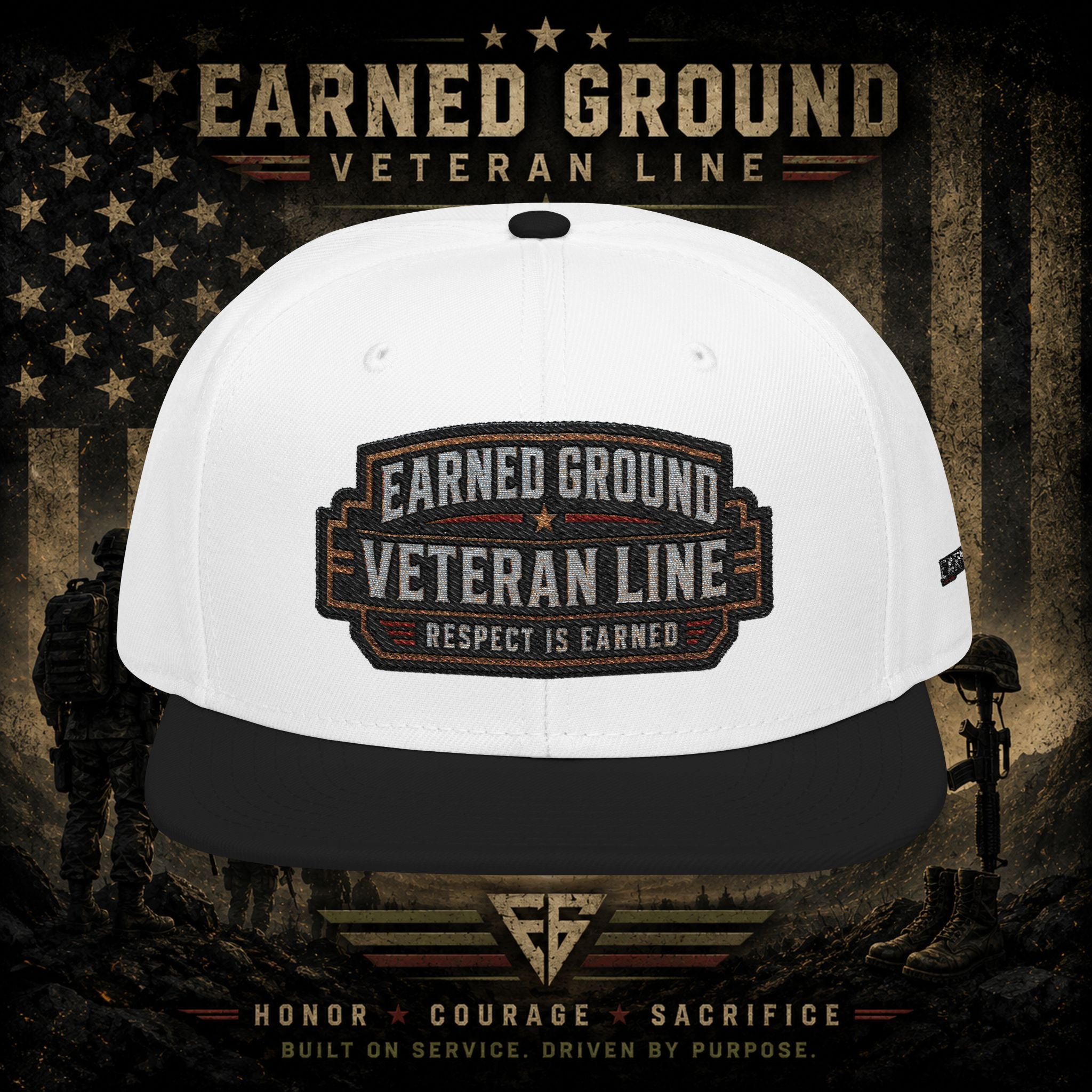 Earned Ground Veteran Line  Embroidered Snapback Hat