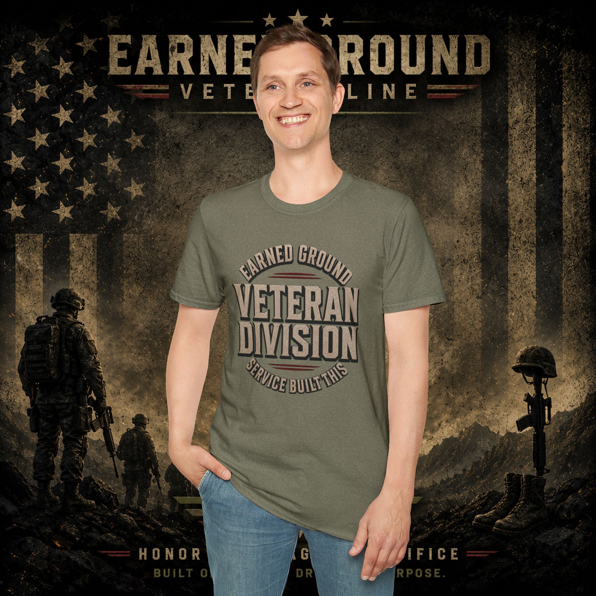 Earned Ground Veteran Division 'Service Built This'— Military Tribute Tee