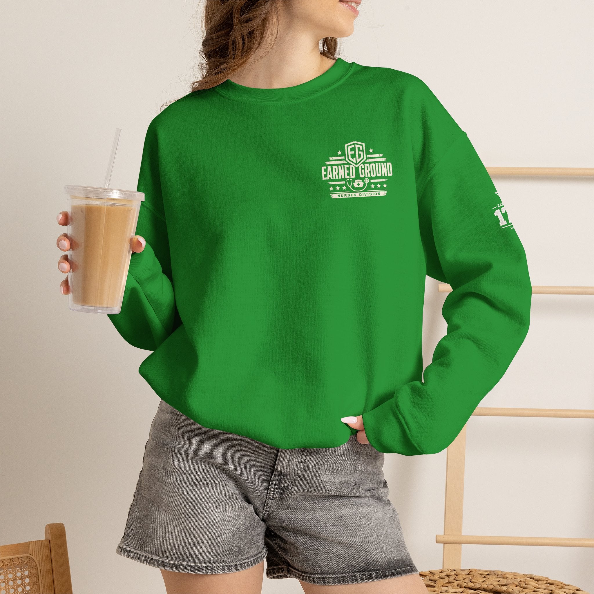 EARNED GROUND Nurses Division Crewneck Sweatshirt – Nurses Caduceus Badge Design