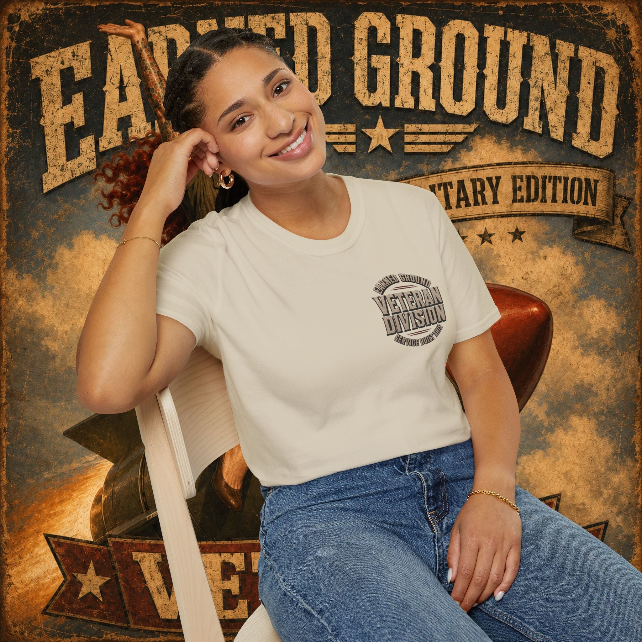 Earned Ground Veteran Division T‑Shirt —"LILY PINUP" VINTAGE SERVICE DIVISON