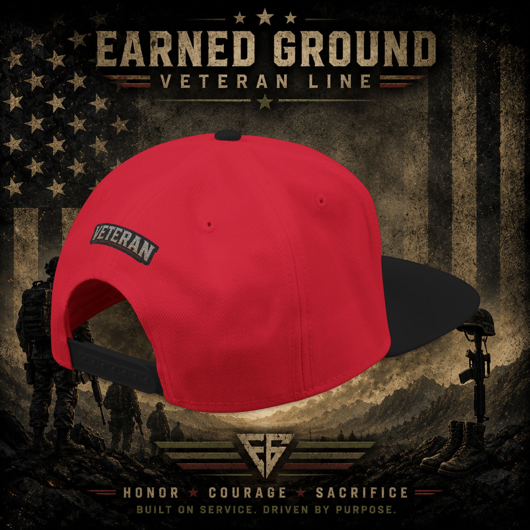 Earned Ground Veteran Line  Embroidered Snapback Hat