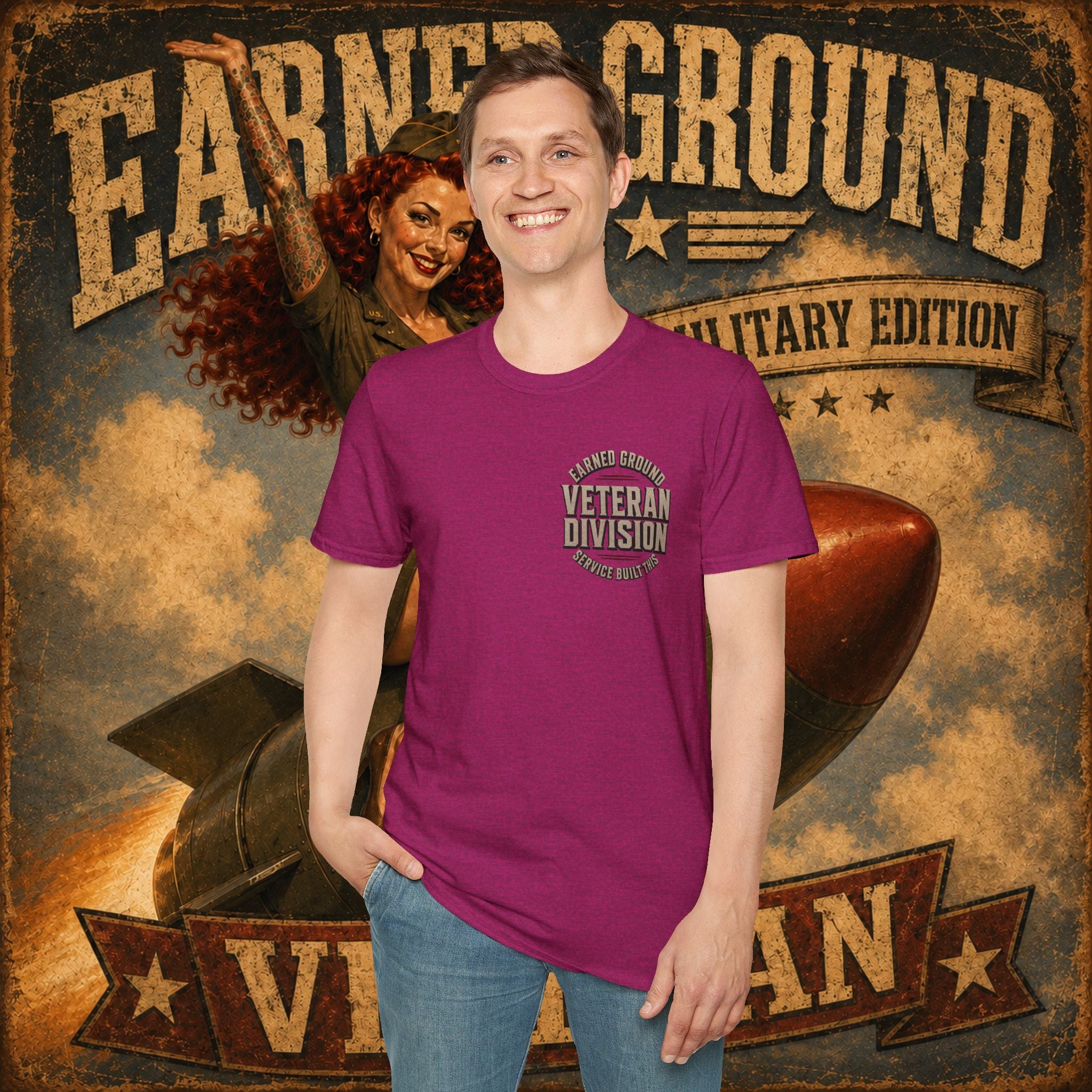 Earned Ground Veteran Division T‑Shirt —"LILY PINUP" VINTAGE SERVICE DIVISON