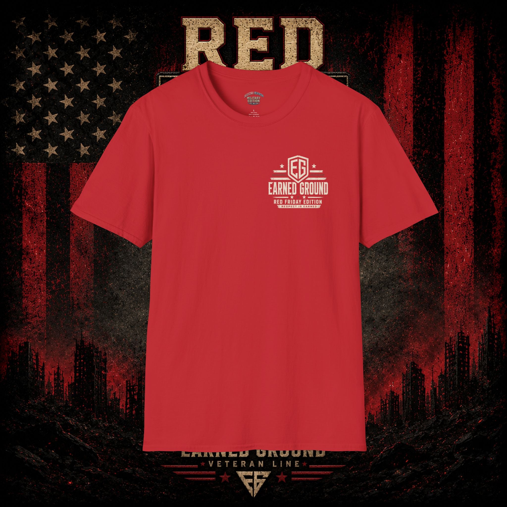 Earned Ground EG Military Flag T-Shirt — Red Friday Patriot Tee