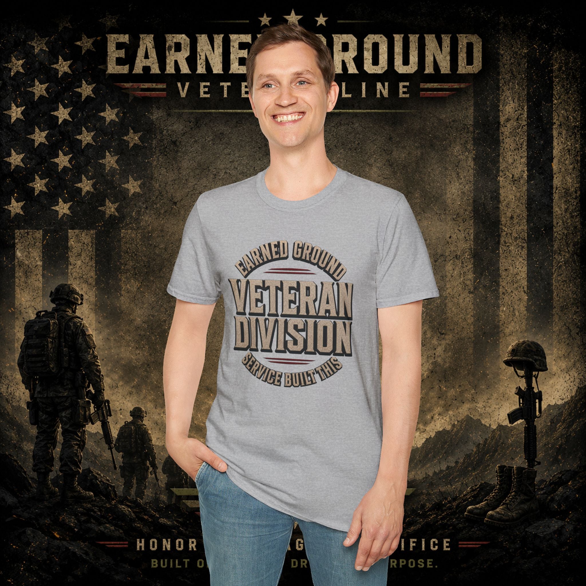 Earned Ground Veteran Division 'Service Built This'— Military Tribute Tee