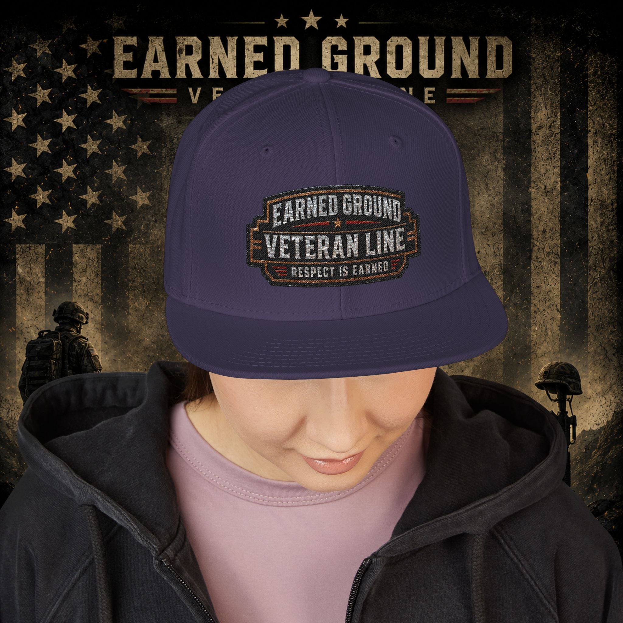 Earned Ground Veteran Line  Embroidered Snapback Hat