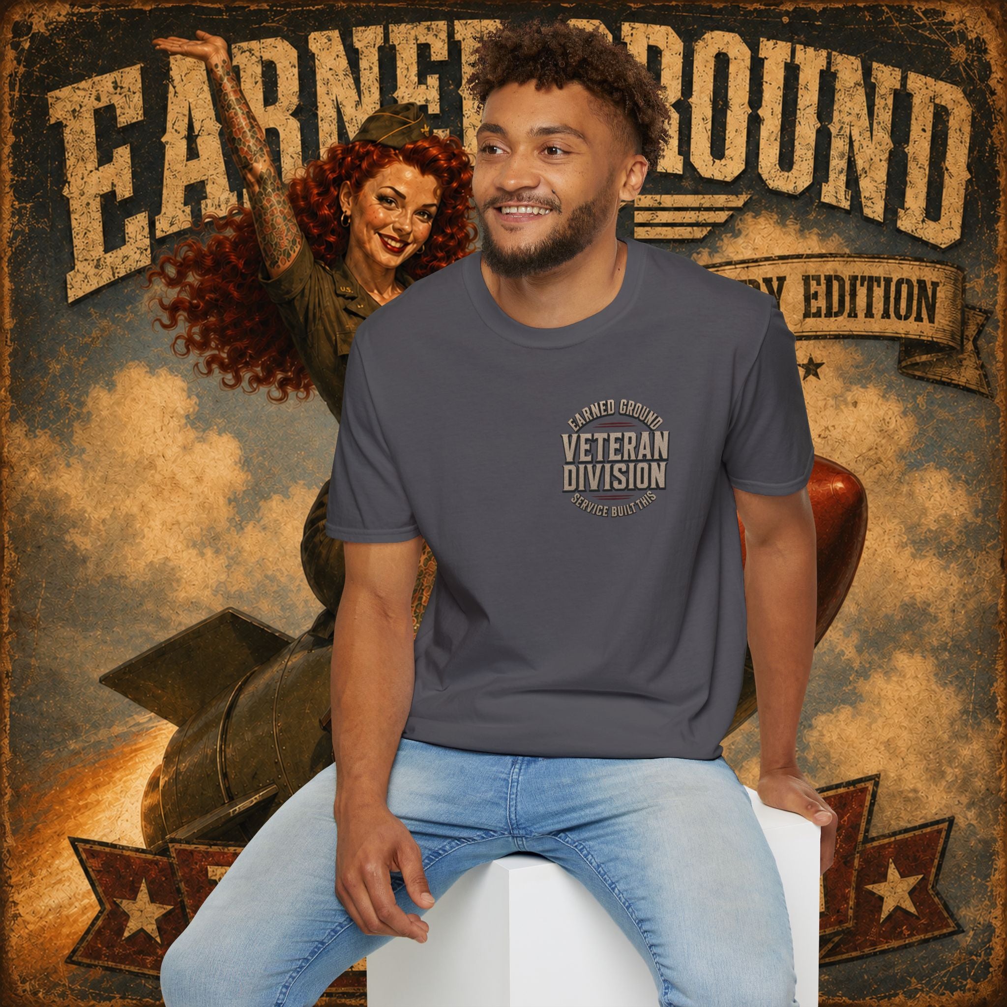 Earned Ground Veteran Division T‑Shirt —"LILY PINUP" VINTAGE SERVICE DIVISON