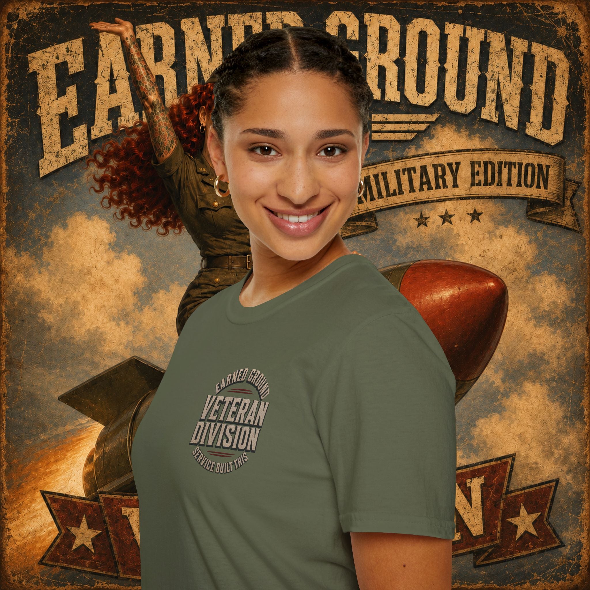 Earned Ground Veteran Division T‑Shirt —"LILY PINUP" VINTAGE SERVICE DIVISON