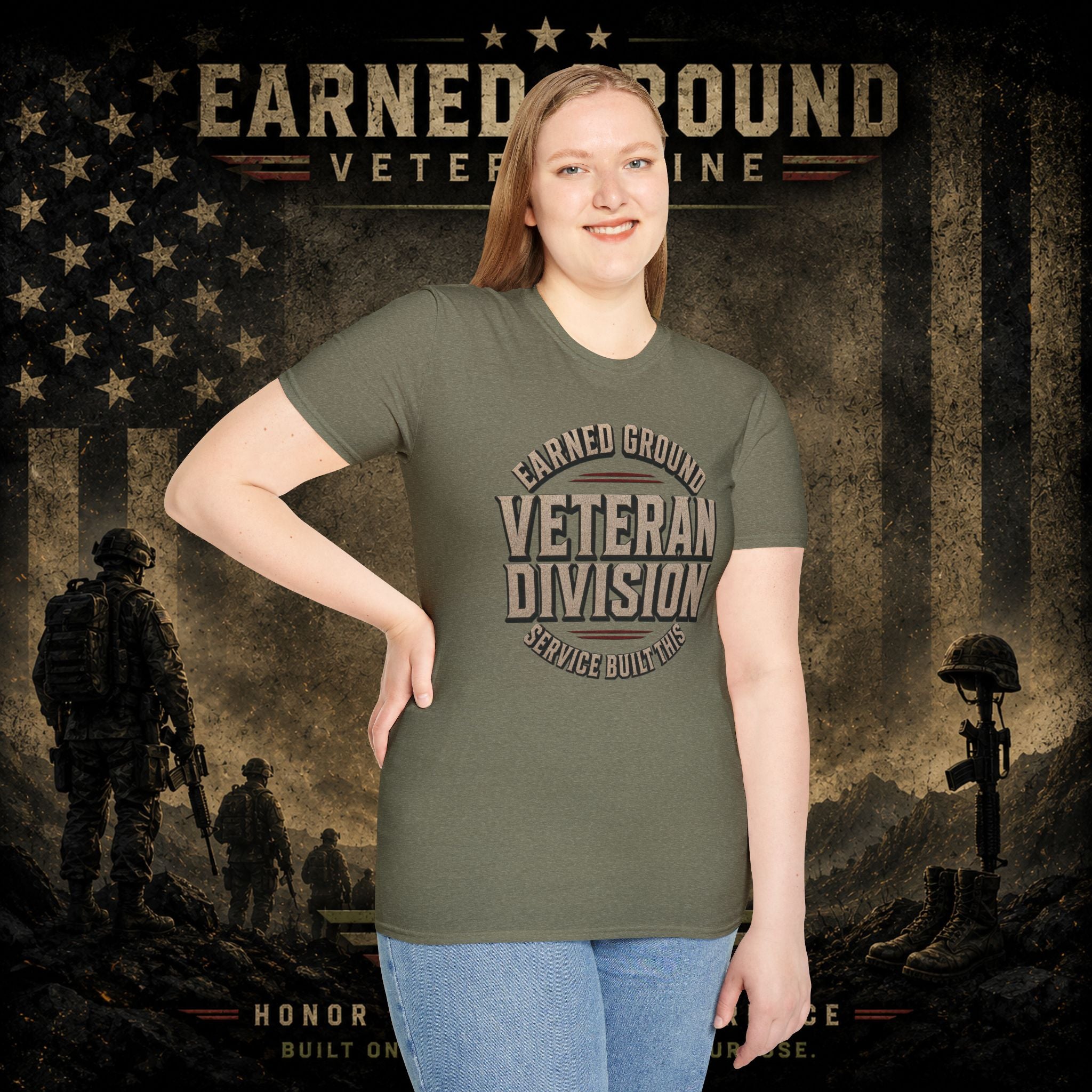 Earned Ground Veteran Division 'Service Built This'— Military Tribute Tee