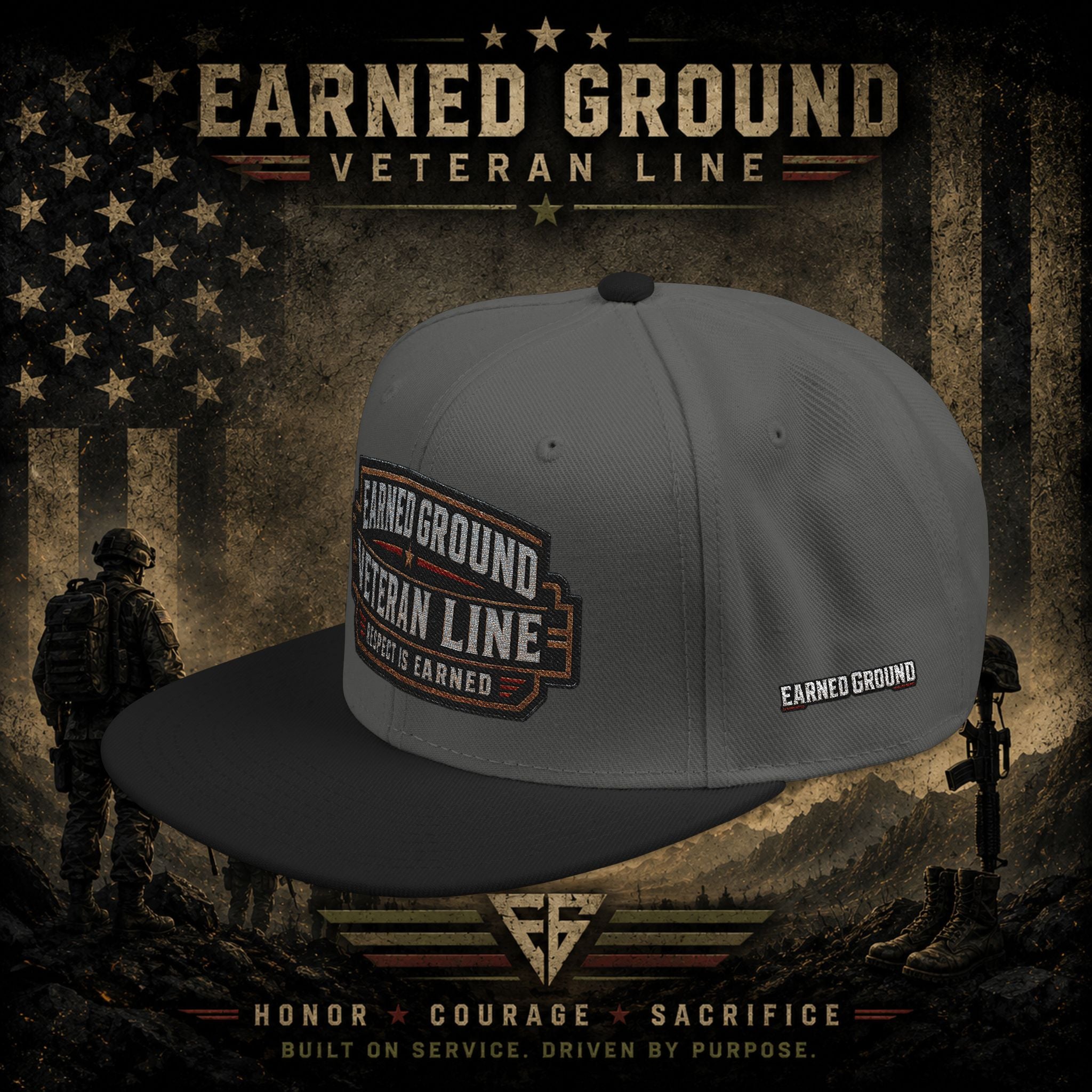 Earned Ground Veteran Line  Embroidered Snapback Hat
