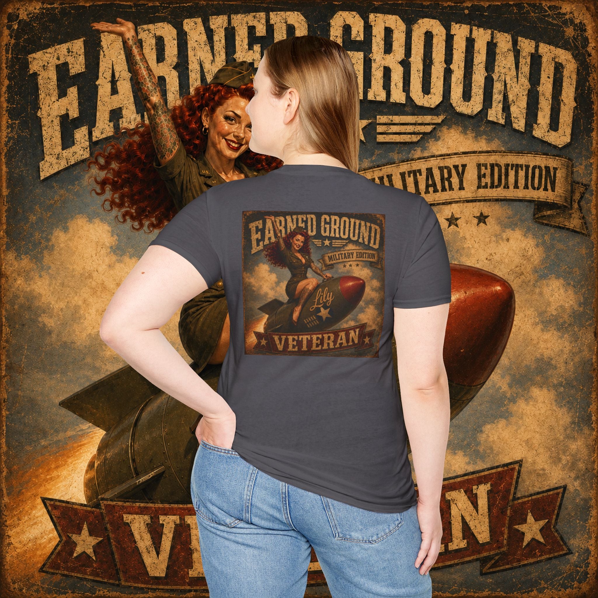 Earned Ground Veteran Division T‑Shirt —"LILY PINUP" VINTAGE SERVICE DIVISON