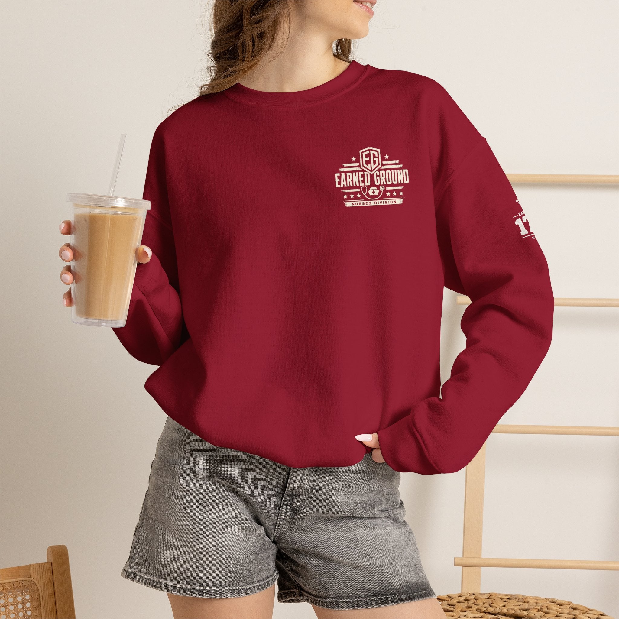 EARNED GROUND Nurses Division Crewneck Sweatshirt – Nurses Caduceus Badge Design