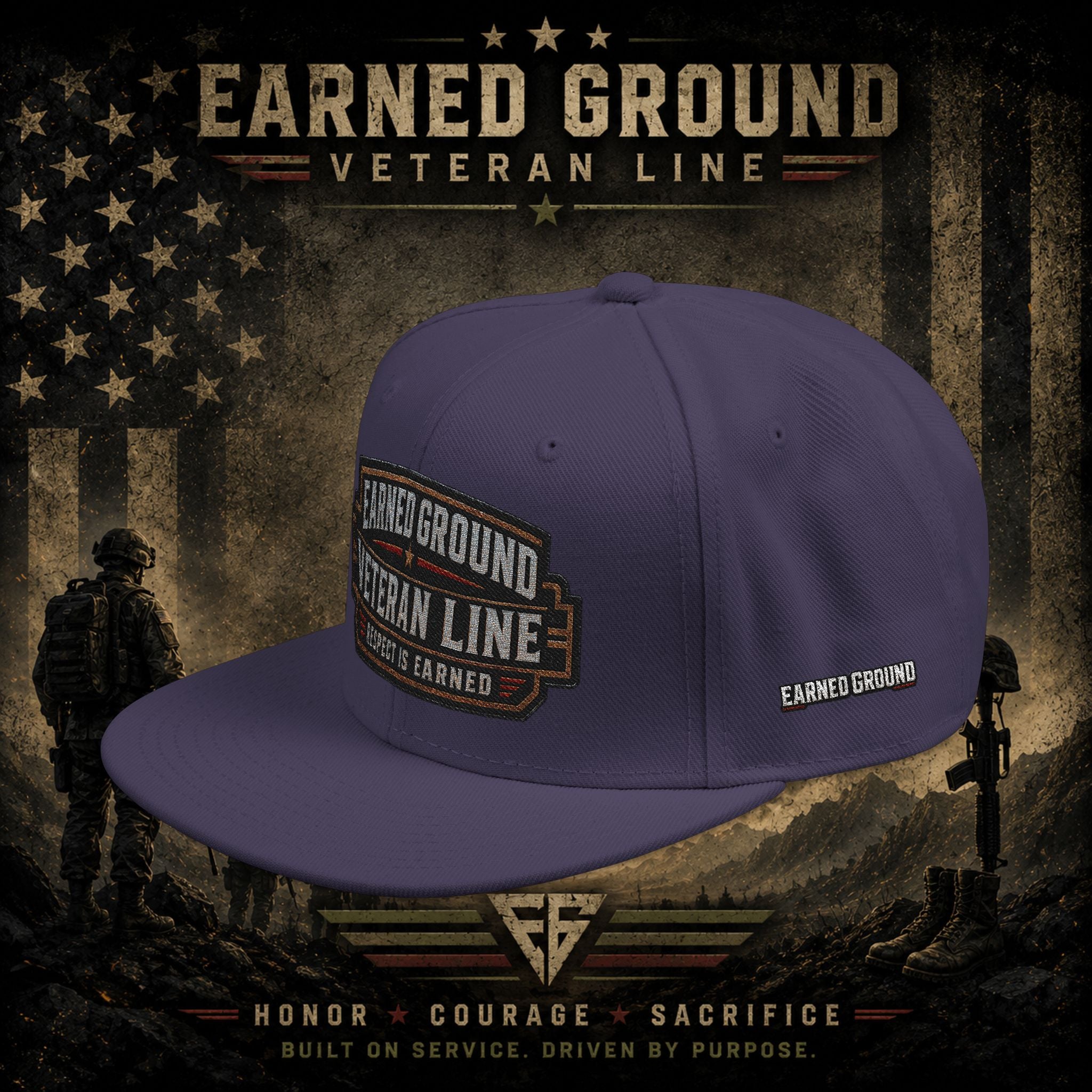 Earned Ground Veteran Line  Embroidered Snapback Hat