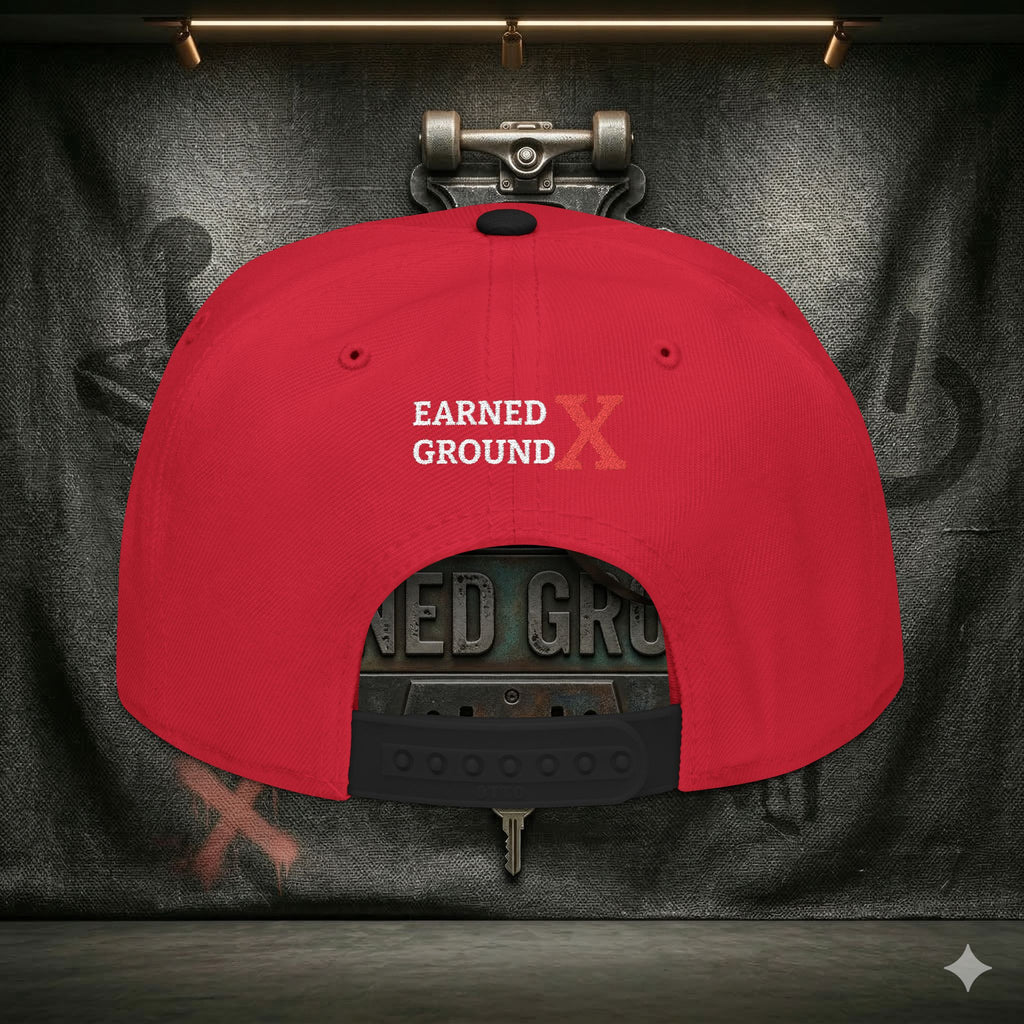 EARNED GROUND GEN 'X' EMBROIDED Snapback Hat — Vintage Red  GEN X Patch Logo Cap