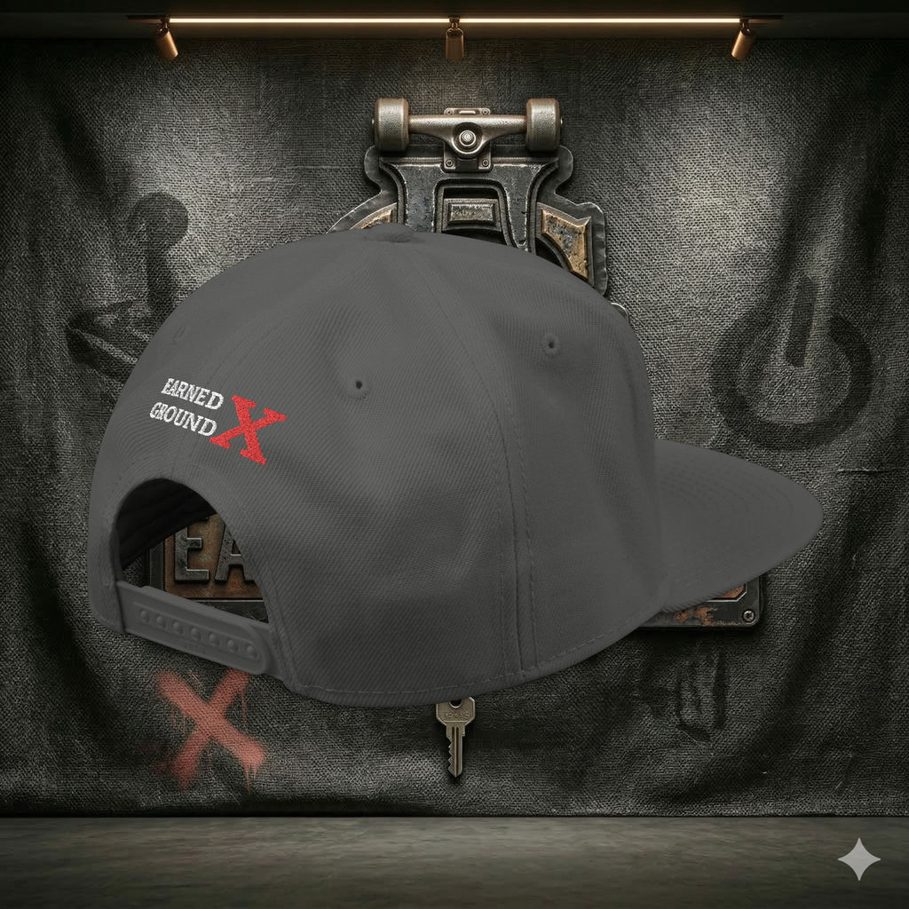 EARNED GROUND GEN 'X' EMBROIDED Snapback Hat — Vintage Red  GEN X Patch Logo Cap