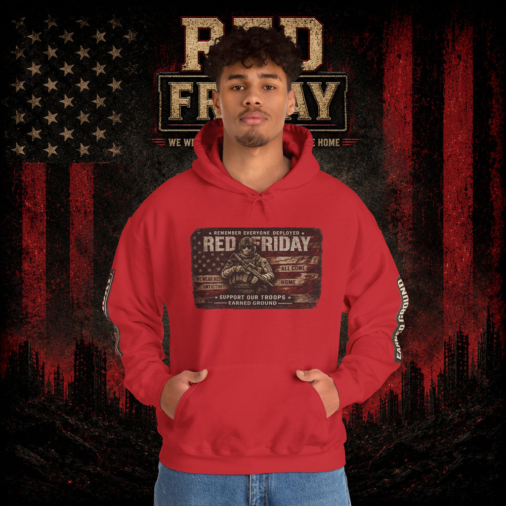 Red Friday Hoodie — " WE WEAR READ UNITL THE ALL COME HOME" Veterans American Flag Pullover