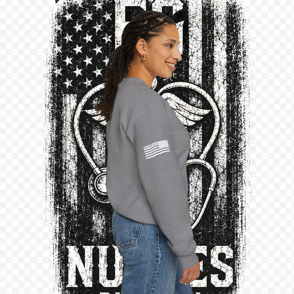 EARNED GROUND Nurses Division Crewneck Sweatshirt – Nurses Caduceus Badge Design