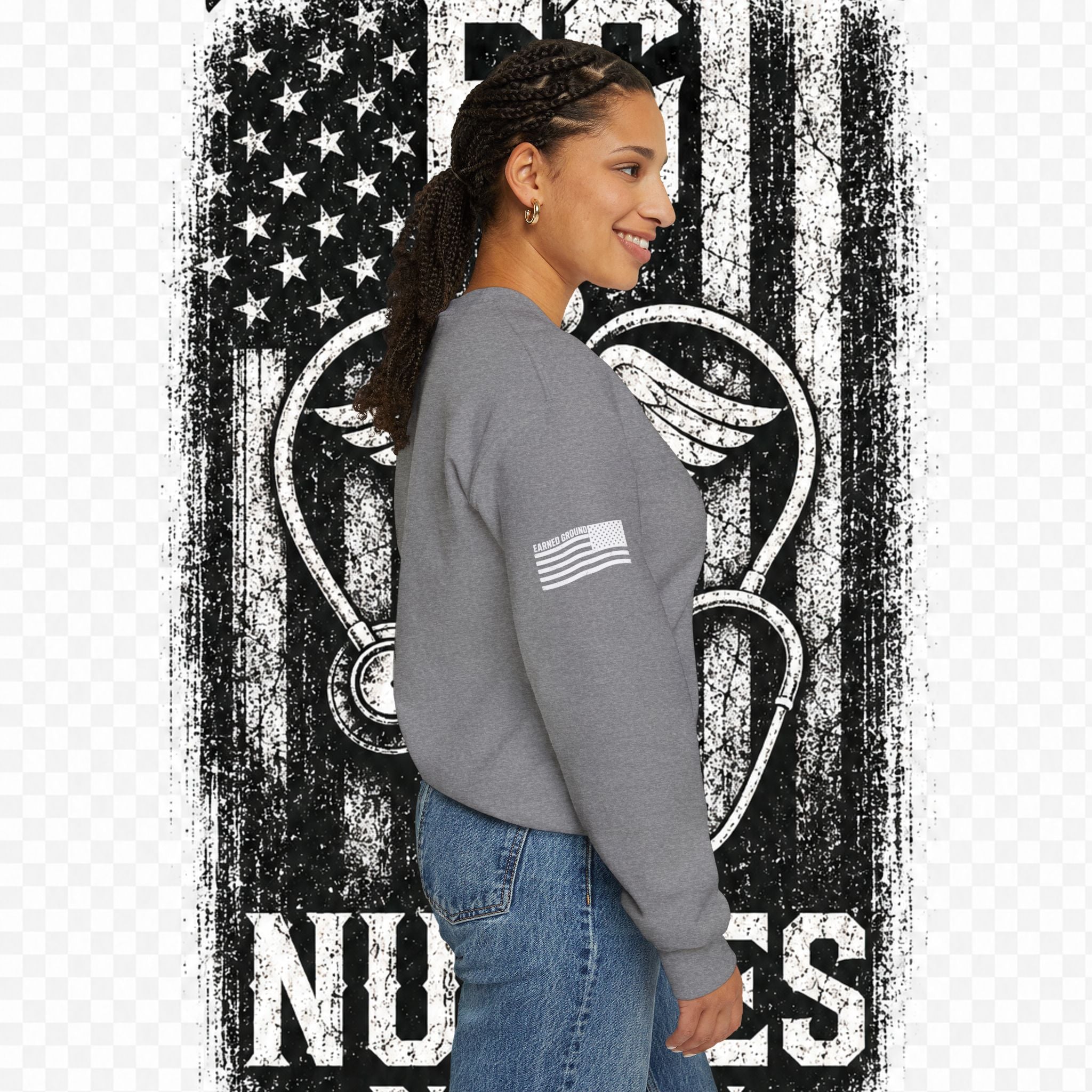 EARNED GROUND Nurses Division Crewneck Sweatshirt – Nurses Caduceus Badge Design