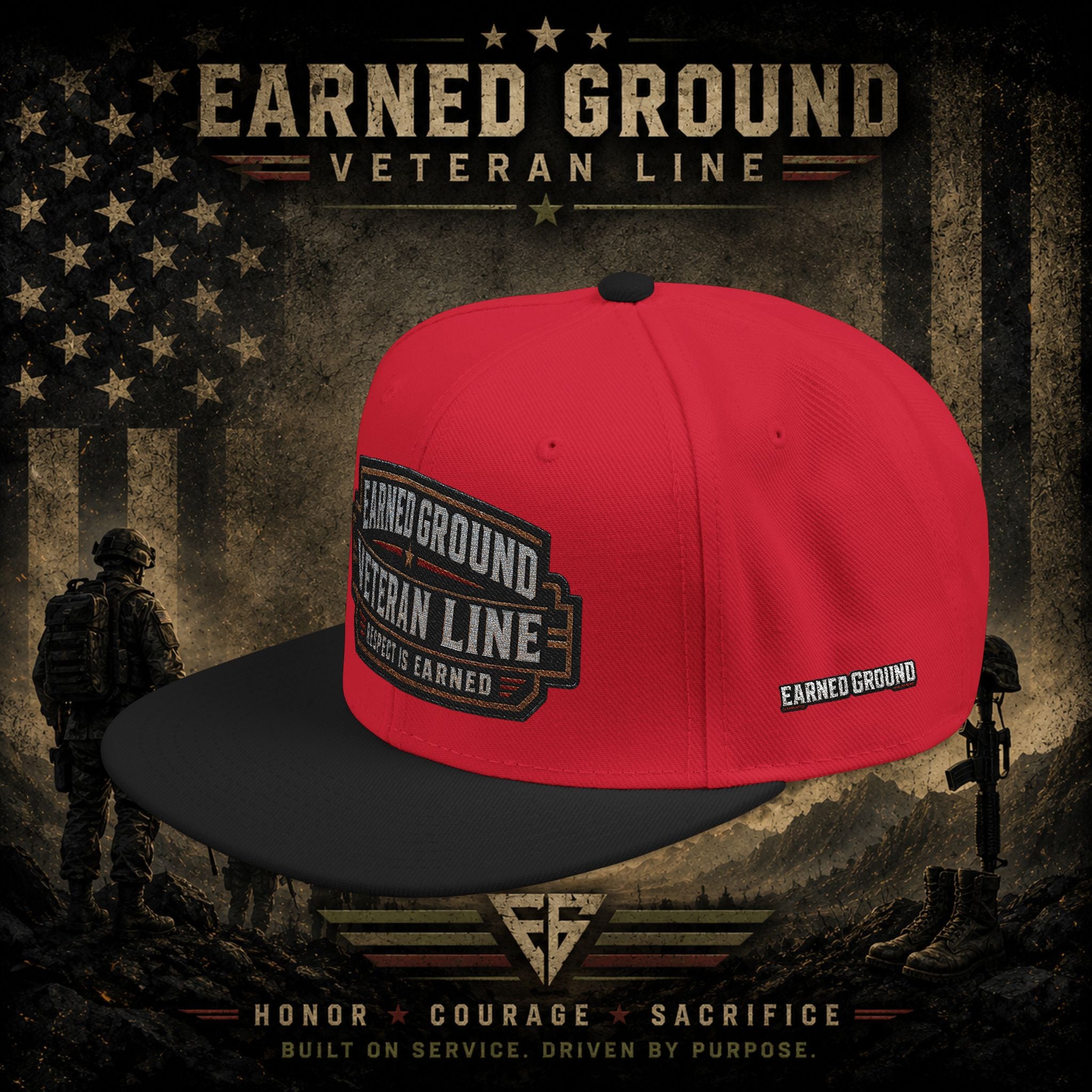 Earned Ground Veteran Line  Embroidered Snapback Hat