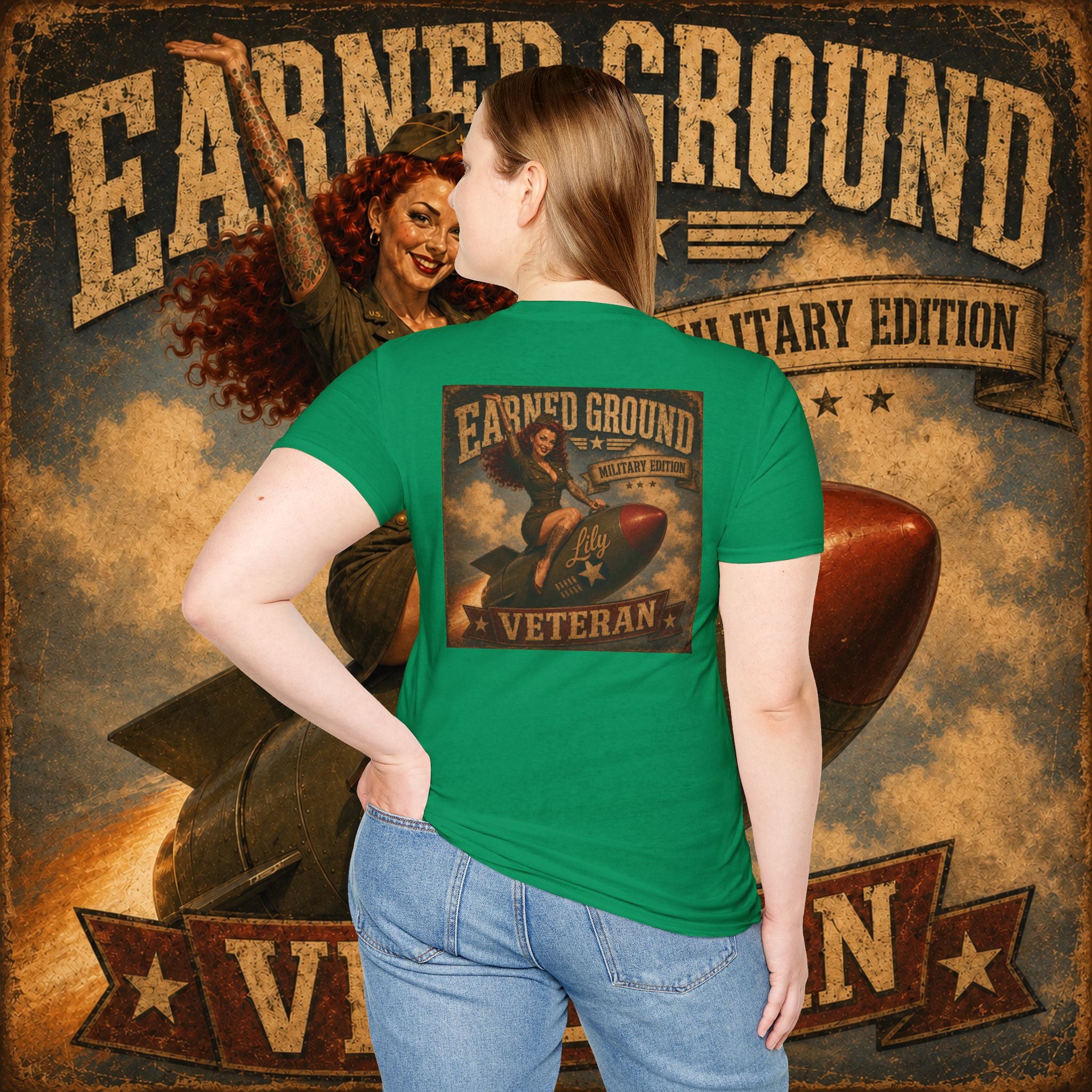Earned Ground Veteran Division T‑Shirt —"LILY PINUP" VINTAGE SERVICE DIVISON