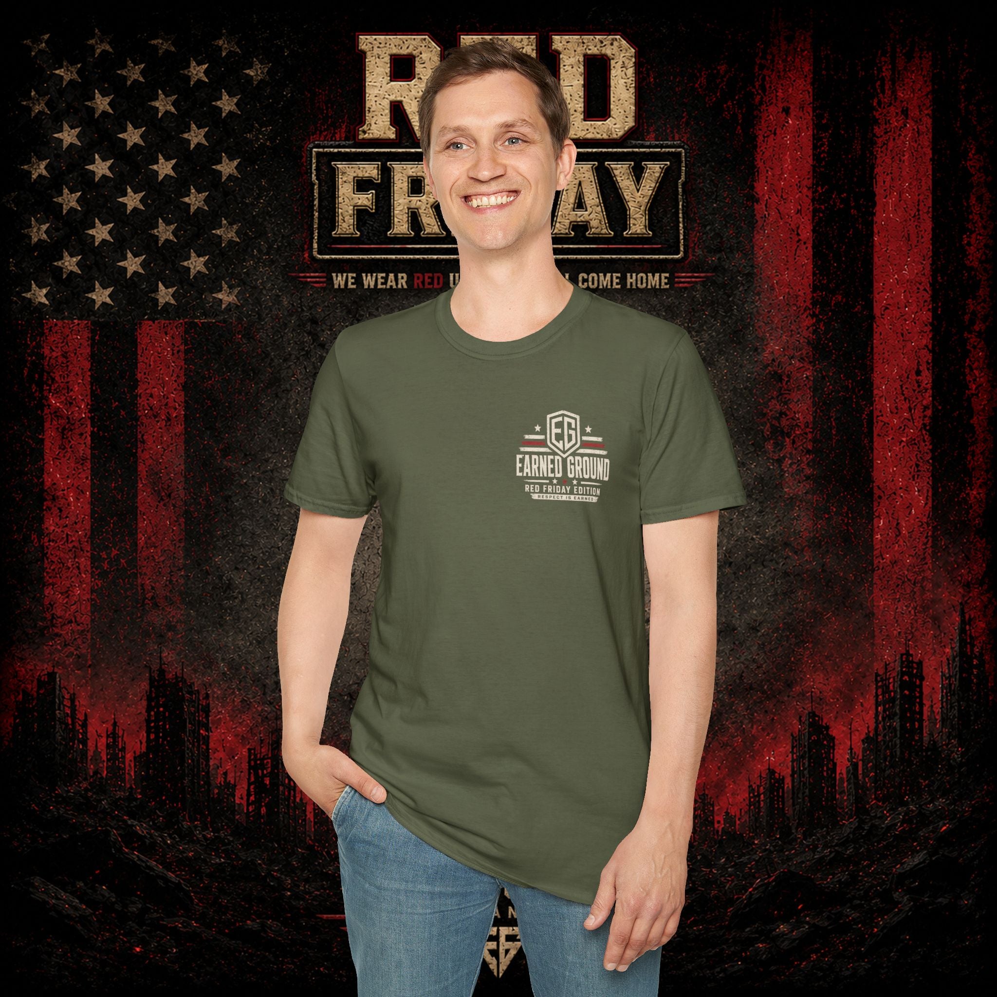 Earned Ground EG Military Flag T-Shirt — Red Friday Patriot Tee